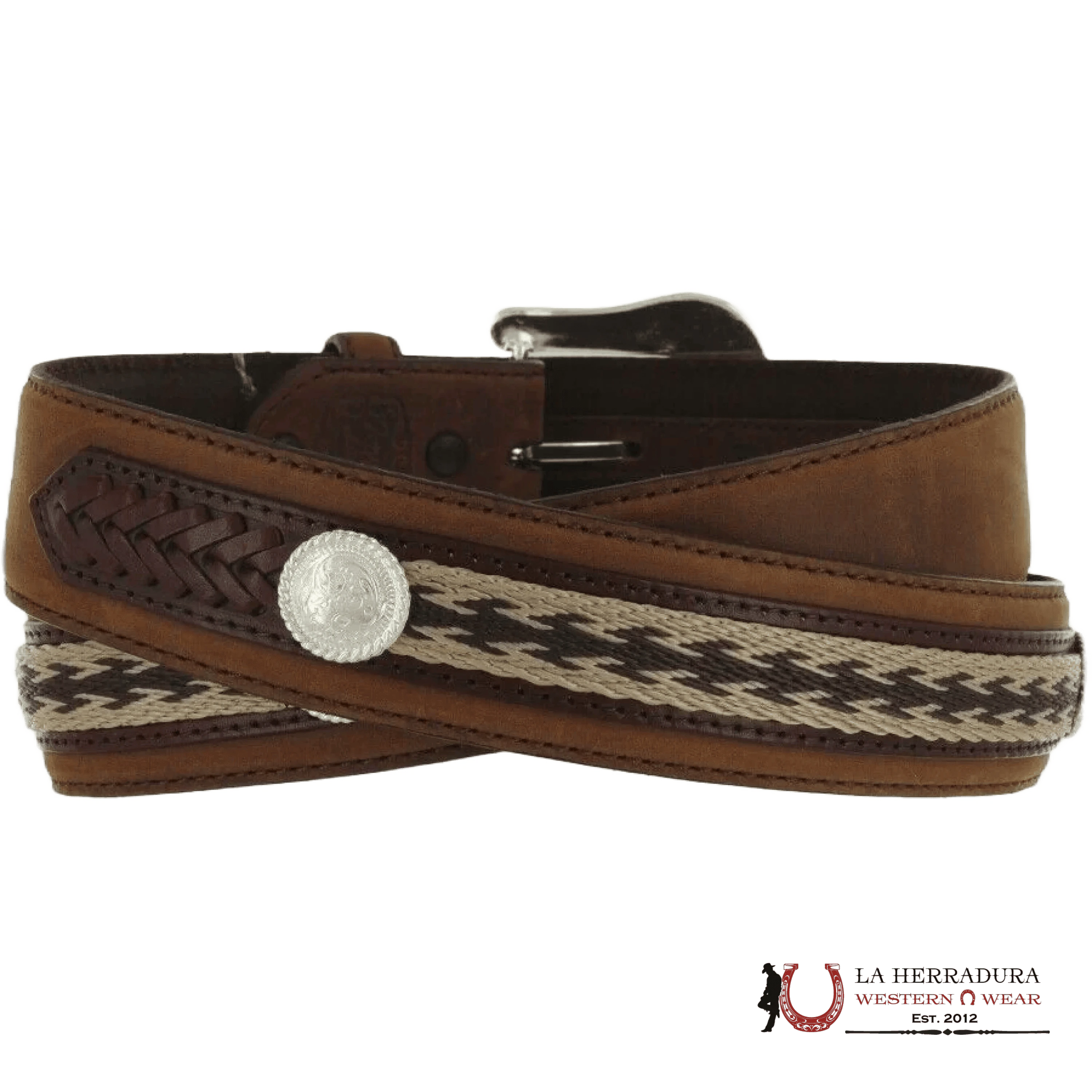 Tony Lama Mens Belt Brown with Silver Detailing- 7239L CINTURONES HOMBRES