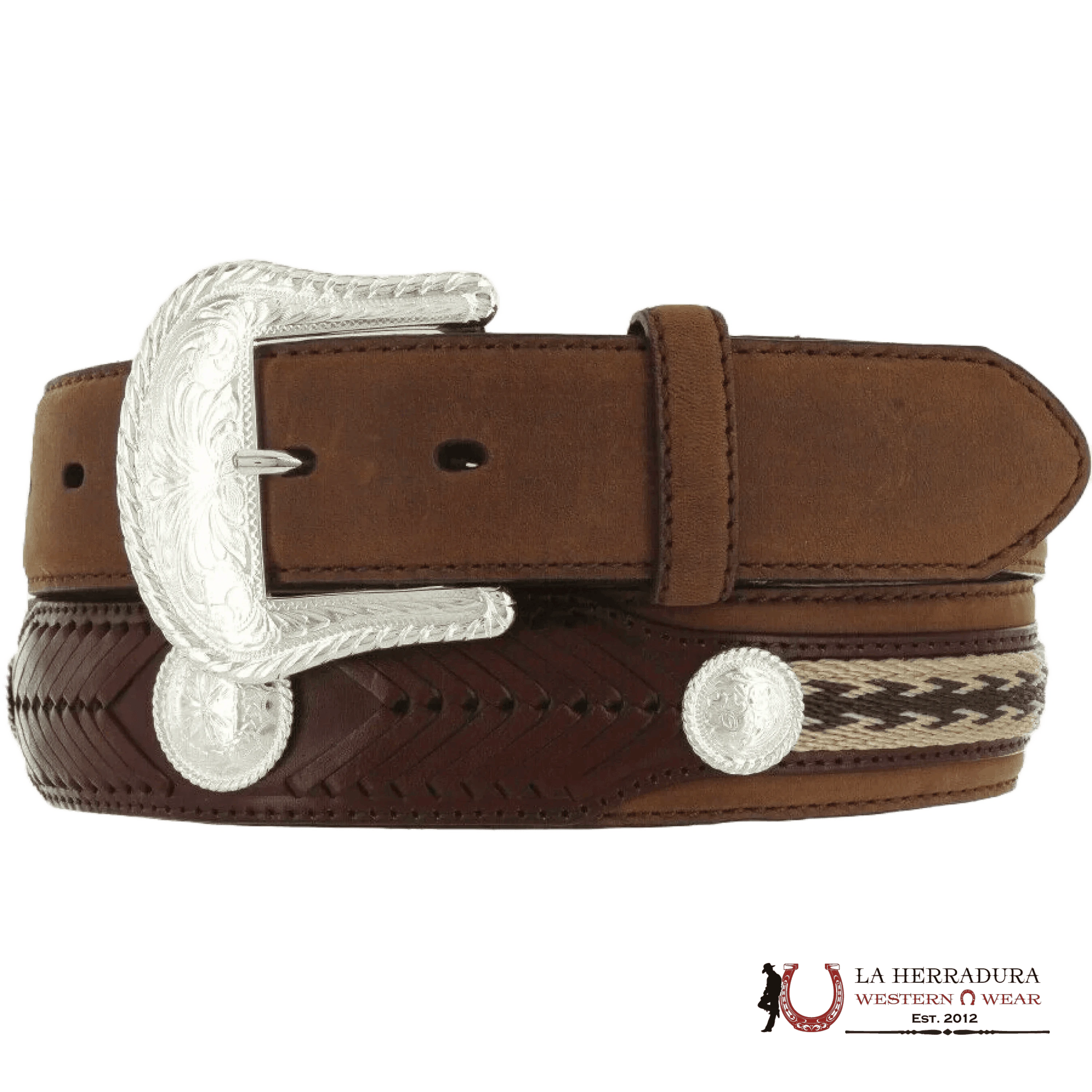 Tony Lama Mens Belt Brown with Silver Detailing- 7239L CINTURONES HOMBRES