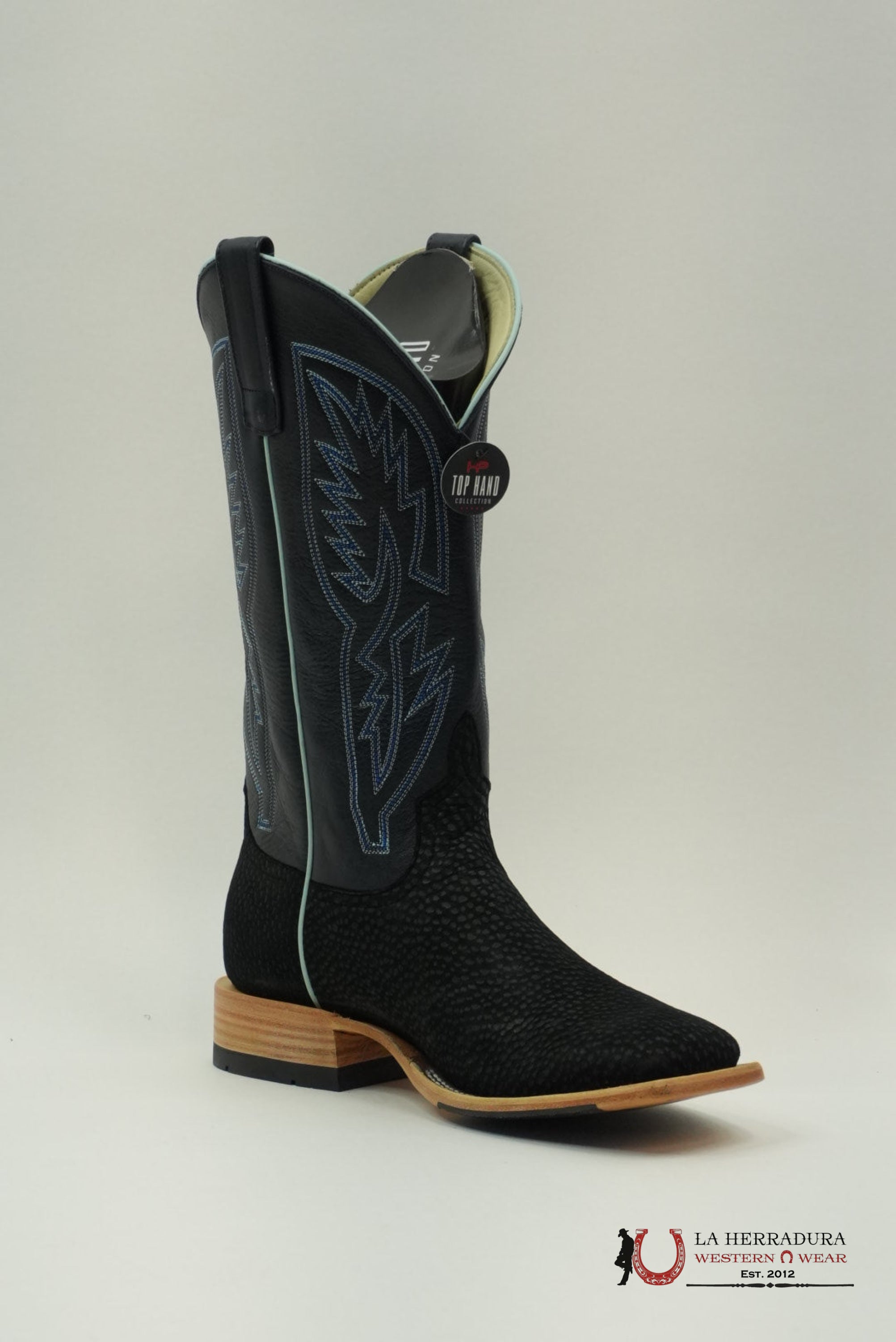 TOP HAND COLLECTION MEN BOOTS BLACK CARPINCHO BLUE TUBE STITCHING SQUARE TOE HP8084 BOTAS HOMBRES