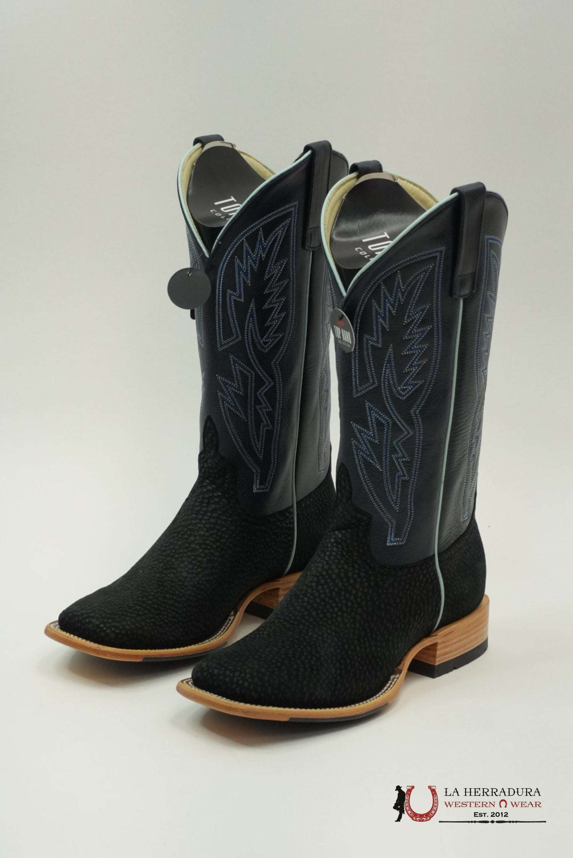 TOP HAND COLLECTION MEN BOOTS BLACK CARPINCHO BLUE TUBE STITCHING SQUARE TOE HP8084 BOTAS HOMBRES