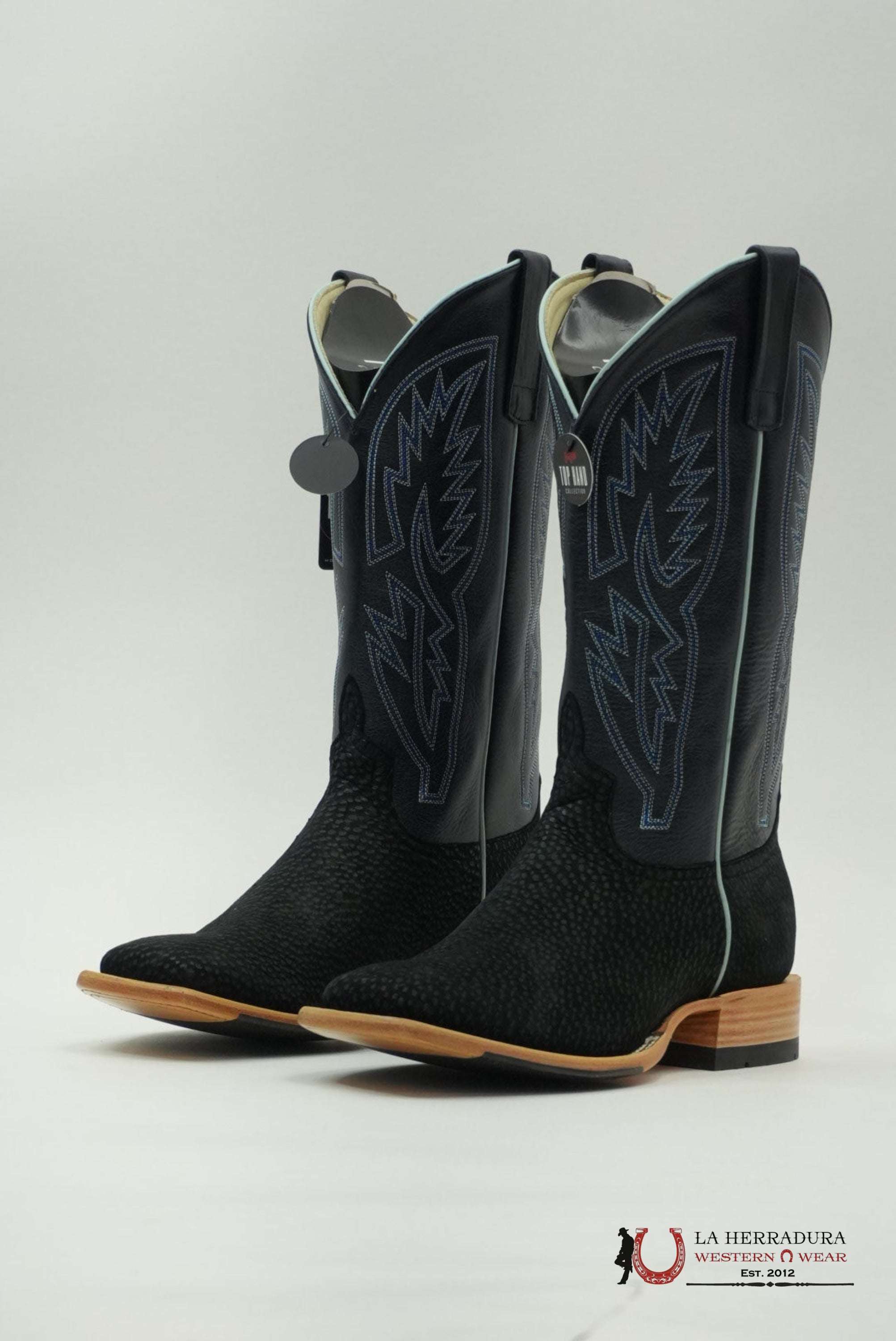 TOP HAND COLLECTION MEN BOOTS BLACK CARPINCHO BLUE TUBE STITCHING SQUARE TOE HP8084 BOTAS HOMBRES