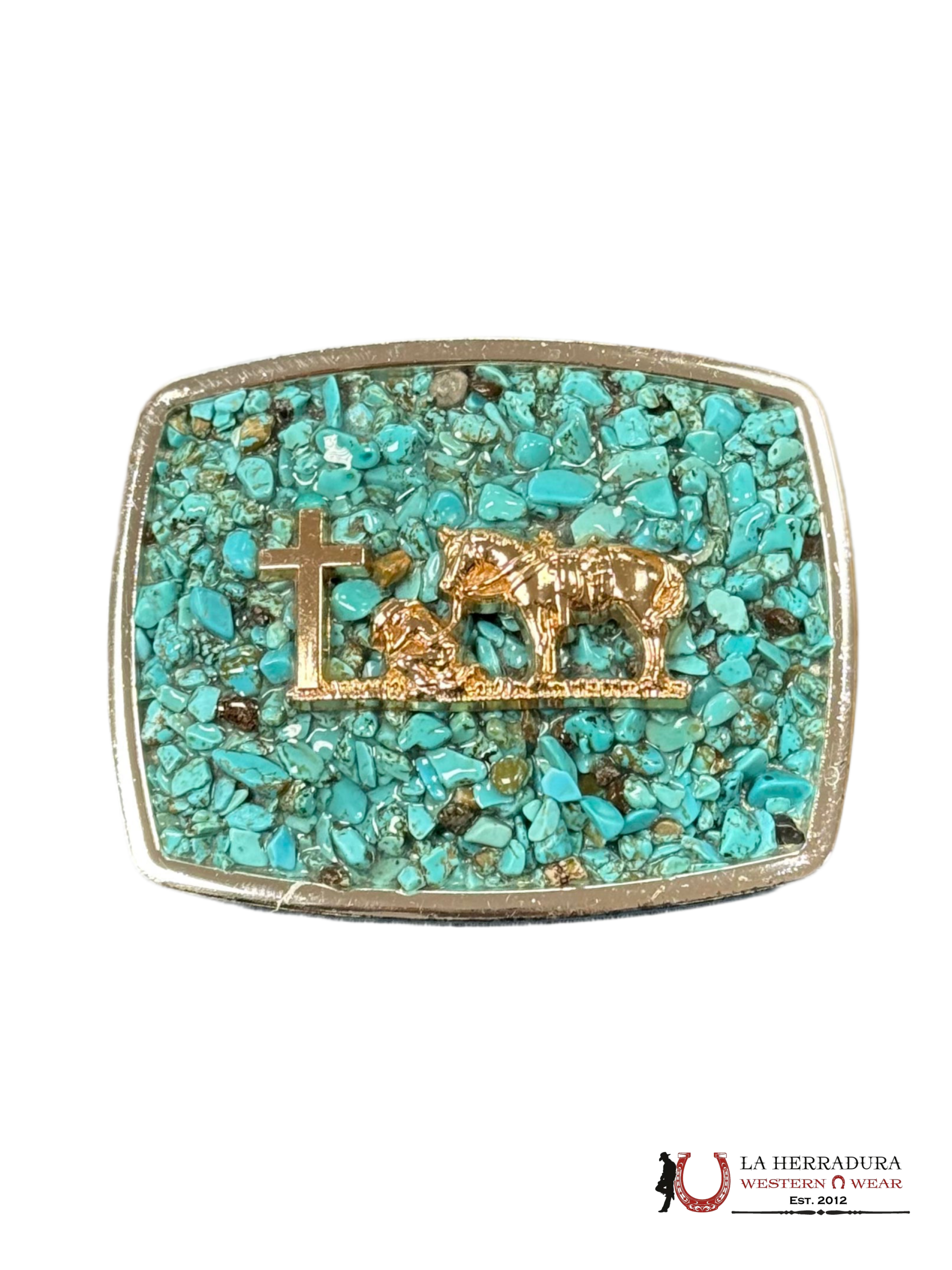 TURQUOISE STONE GOLD GINETE SQUARE BUCKLE ACCESORIOS