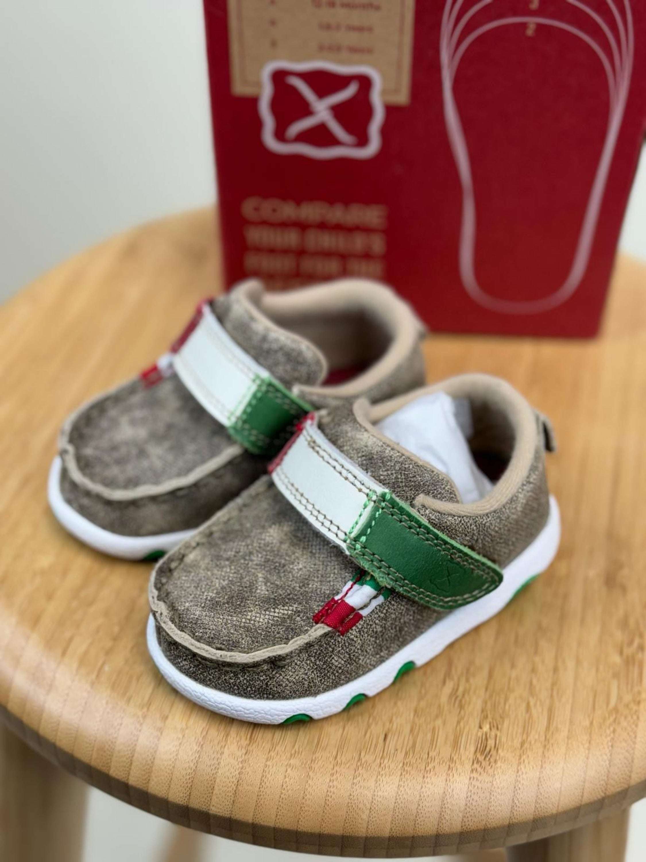 Twisted X Baby Dusty Tan & Multi Driving Moc Shoes Niños
