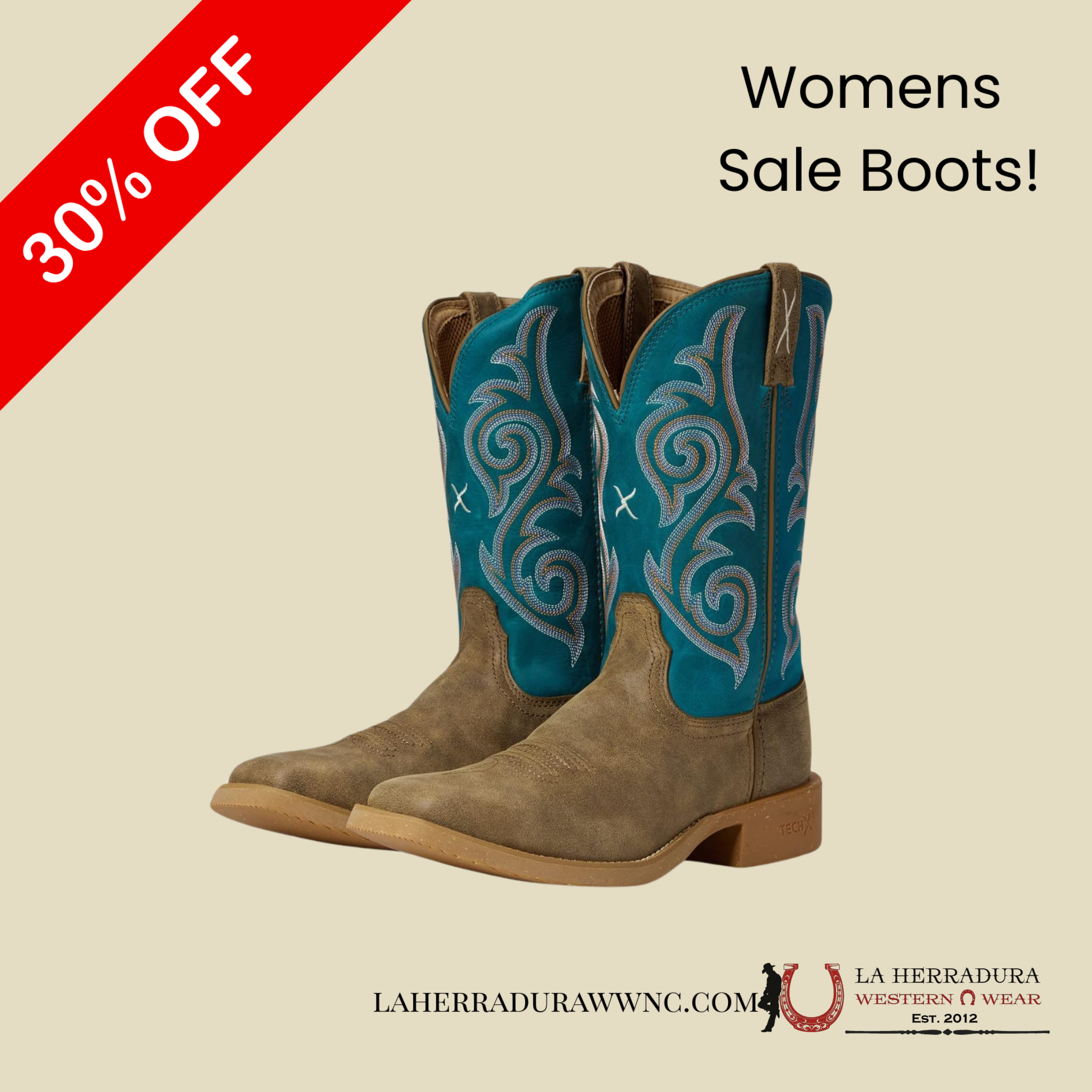 TWISTED X BOMBER STORMY BLUE SQUARE TOE WOMENS BOTAS MUJERES