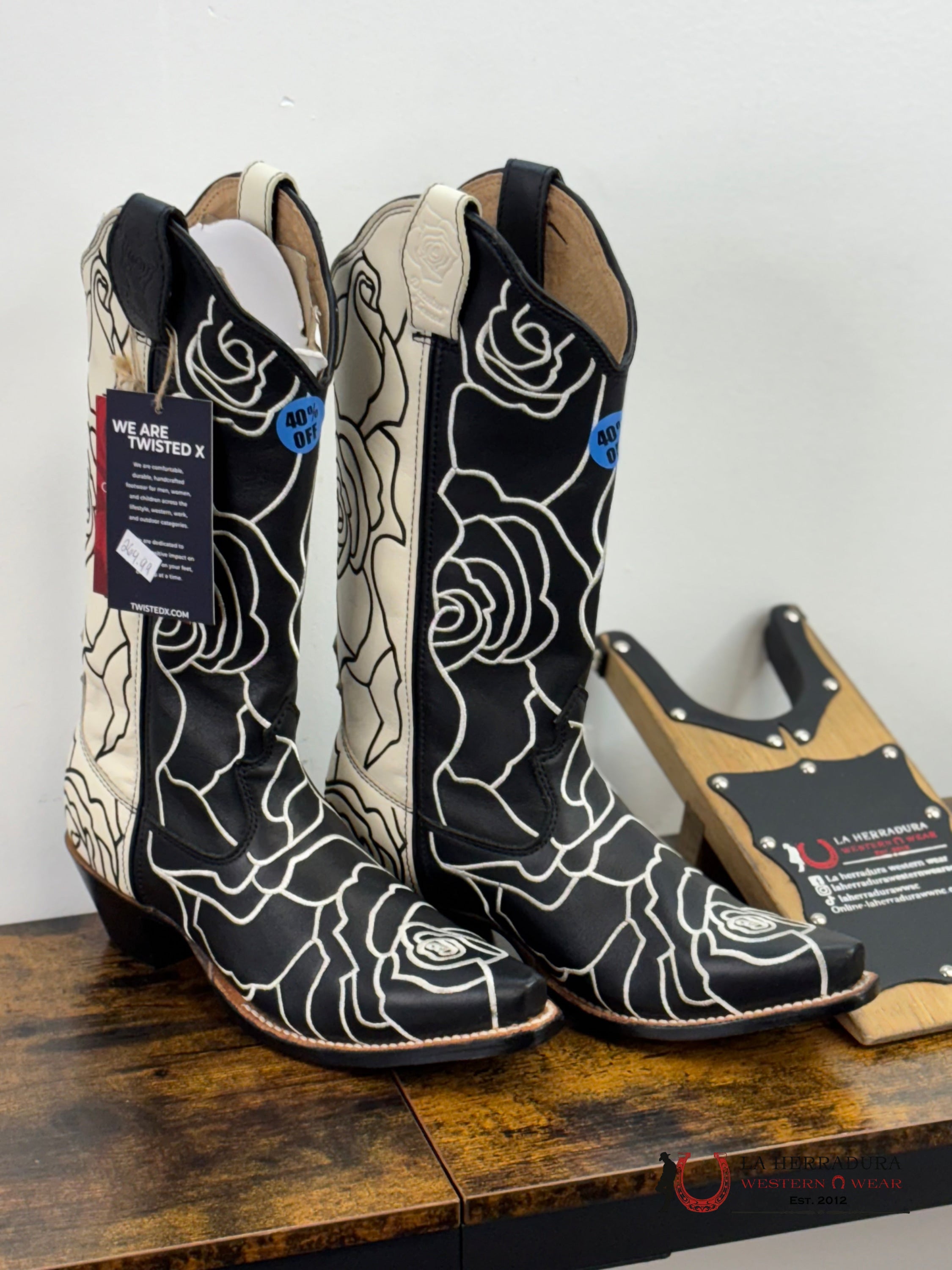 Twisted X Boots Black And White Roses Botas Mujeres