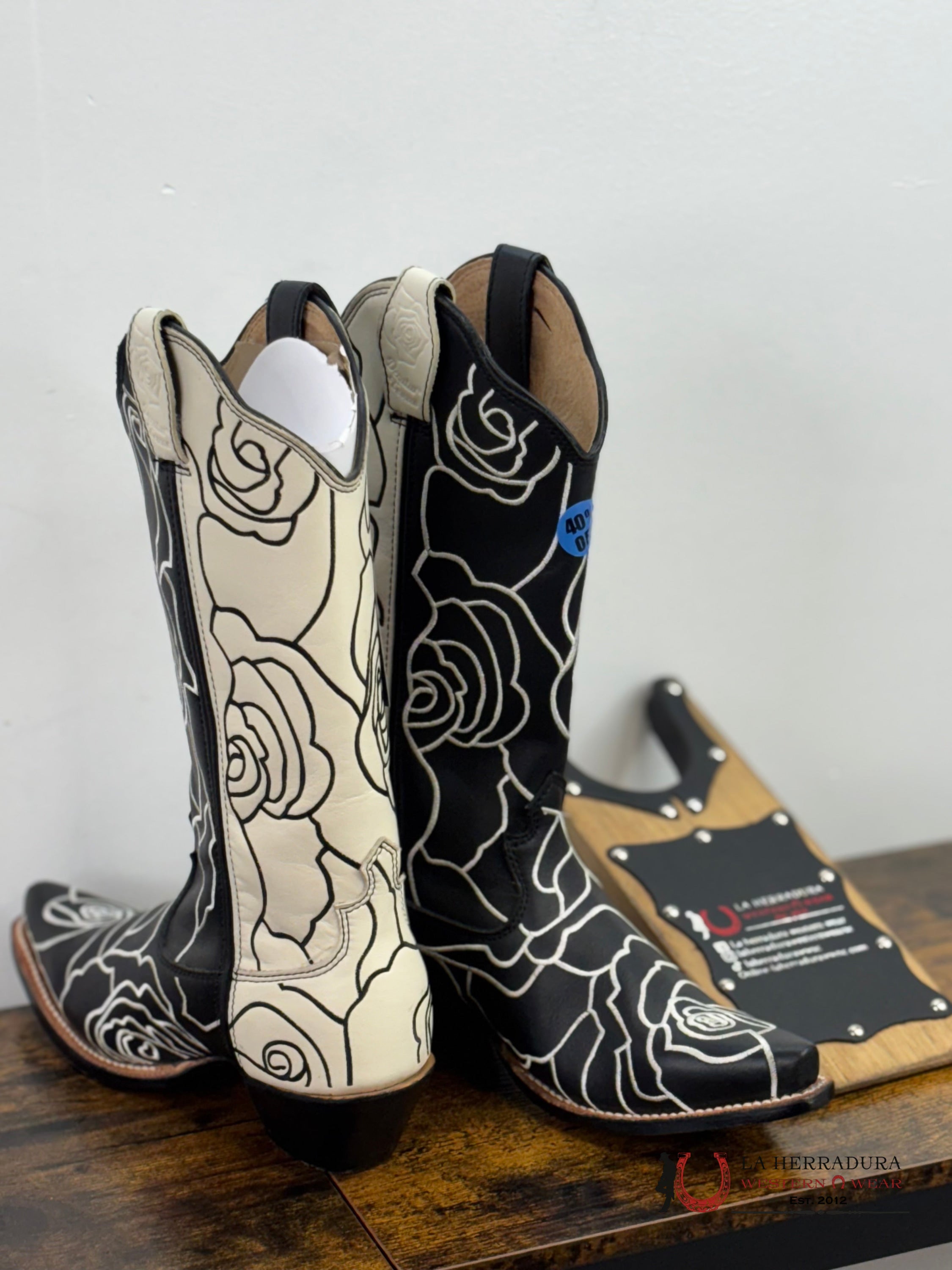 Twisted X Boots Black And White Roses Botas Mujeres