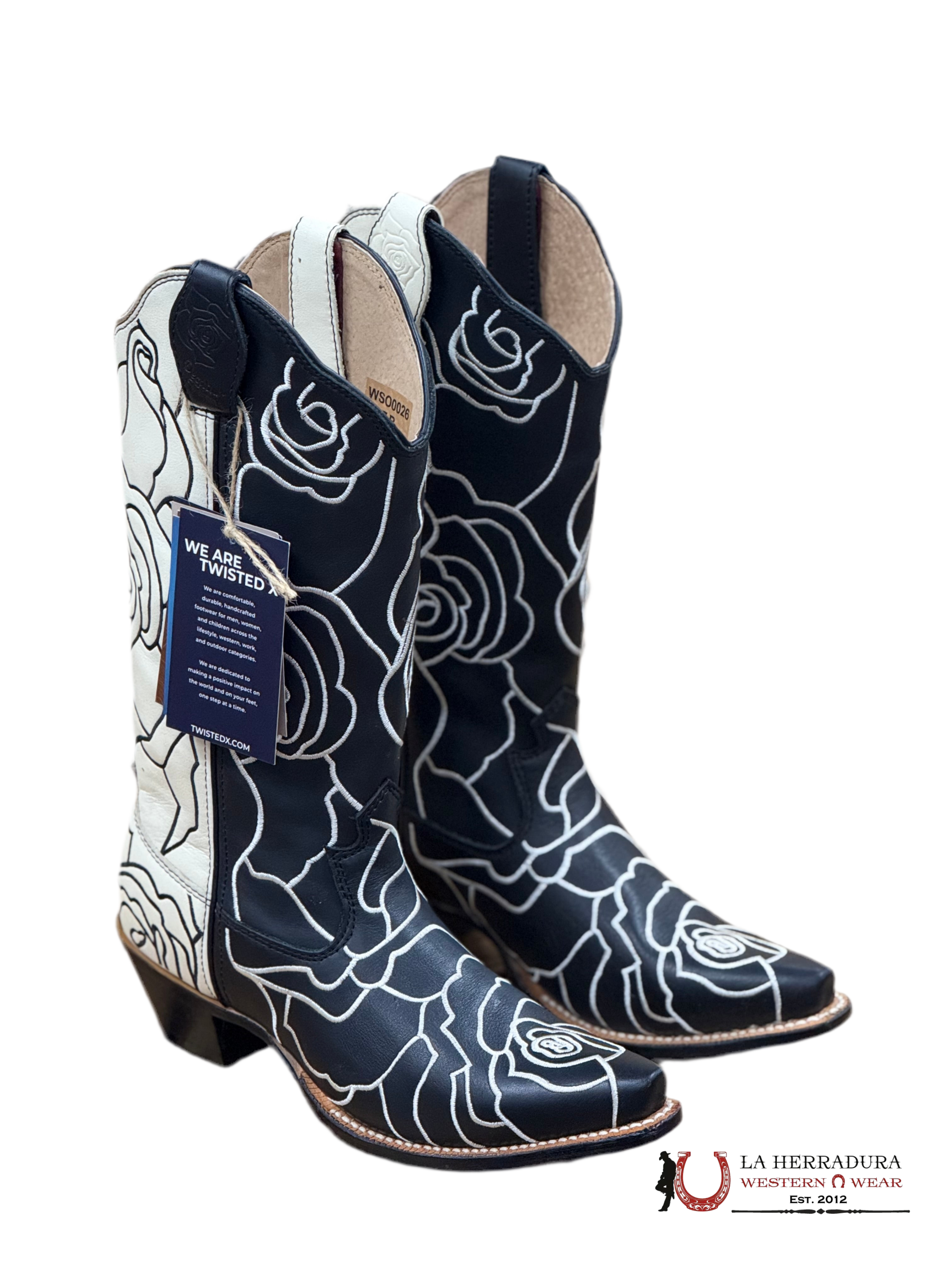 TWISTED X BOOTS BLACK AND WHITE ROSES BOTAS MUJERES