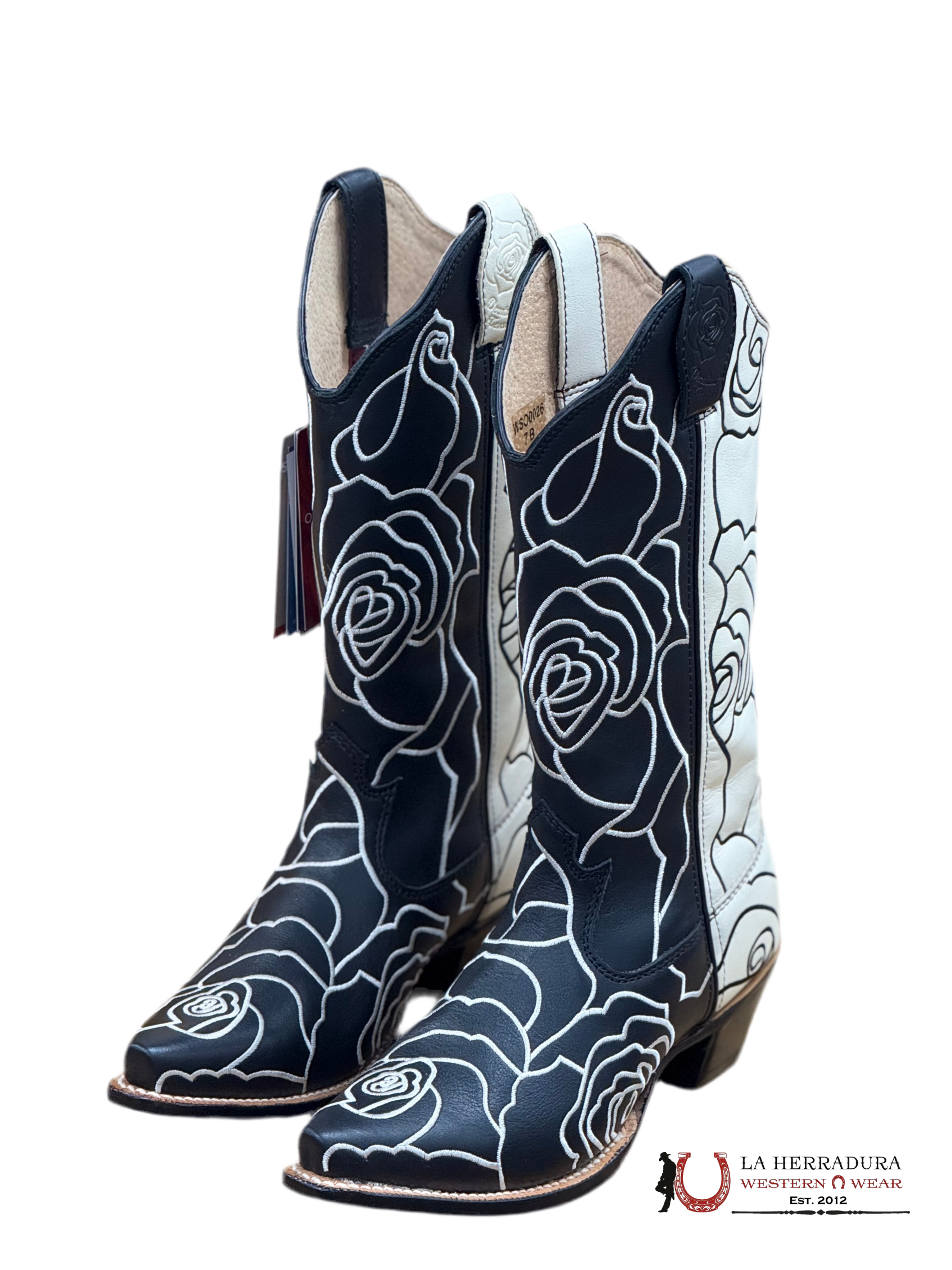 TWISTED X BOOTS BLACK AND WHITE ROSES BOTAS MUJERES