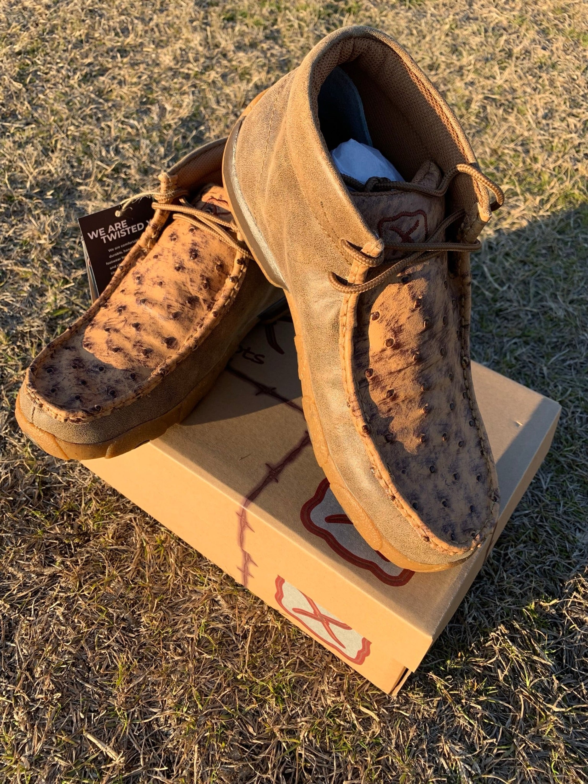 Twisted X Mens Chukka Driving Moc Bomber & Tan Ostrich Casual Shoes Zapatos Hombres