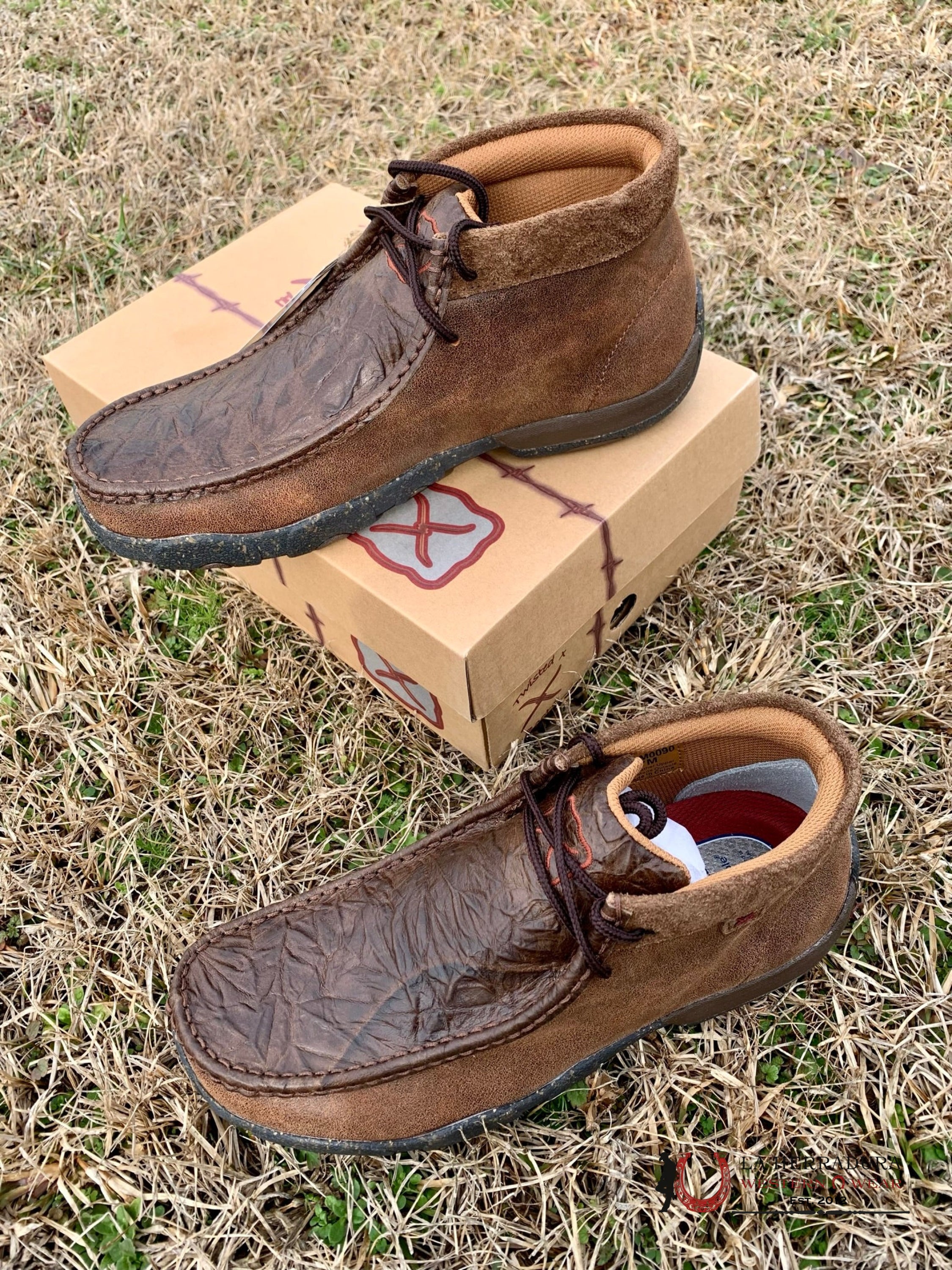 Twisted X Mens Chukka Driving Moc Chocolate & Elephant Casual Shoe Zapatos Hombres