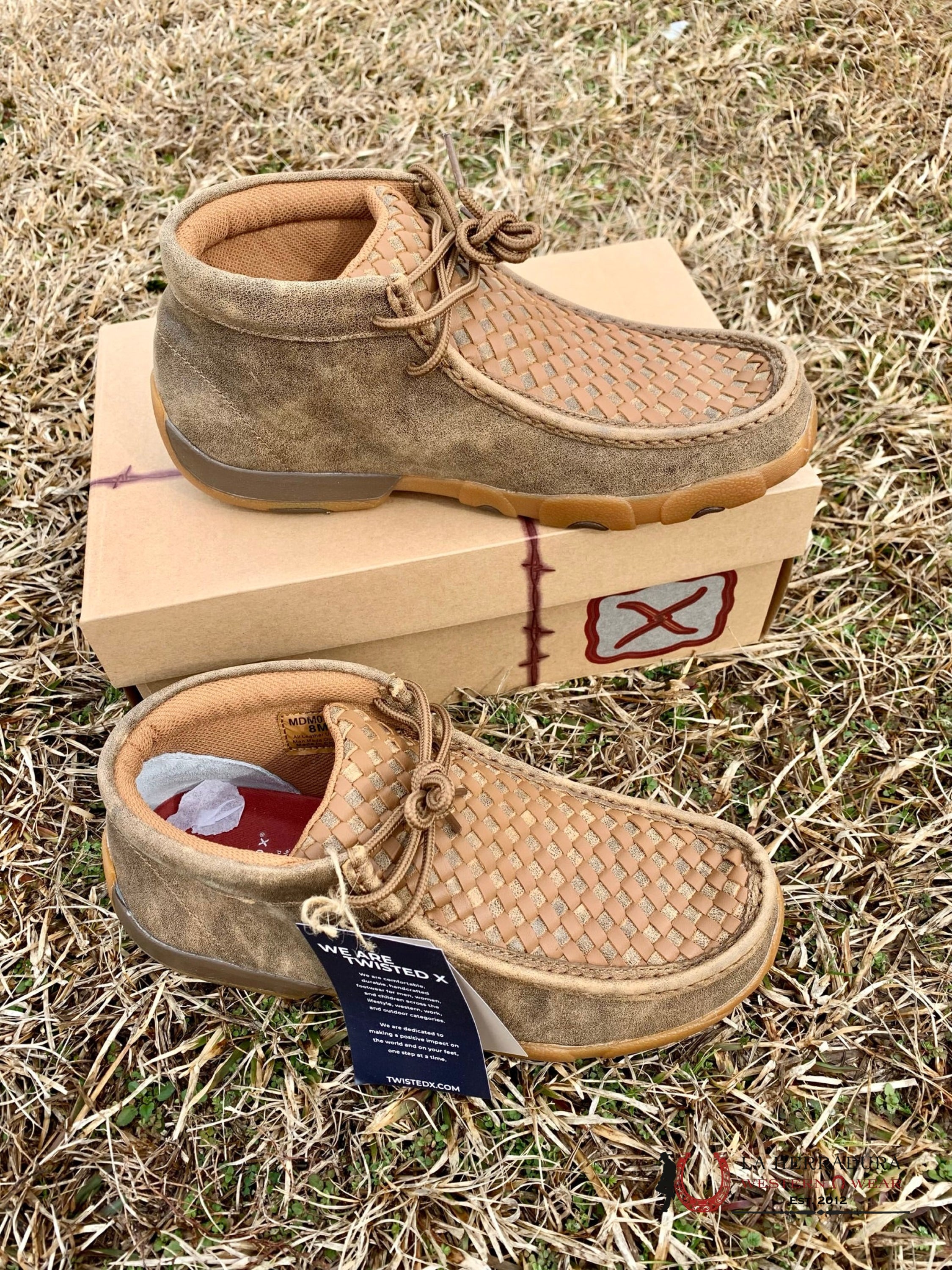 Twisted X Mens Driving Moc Bomber/Tan Tejido Casual Shoe Zapatos Hombres