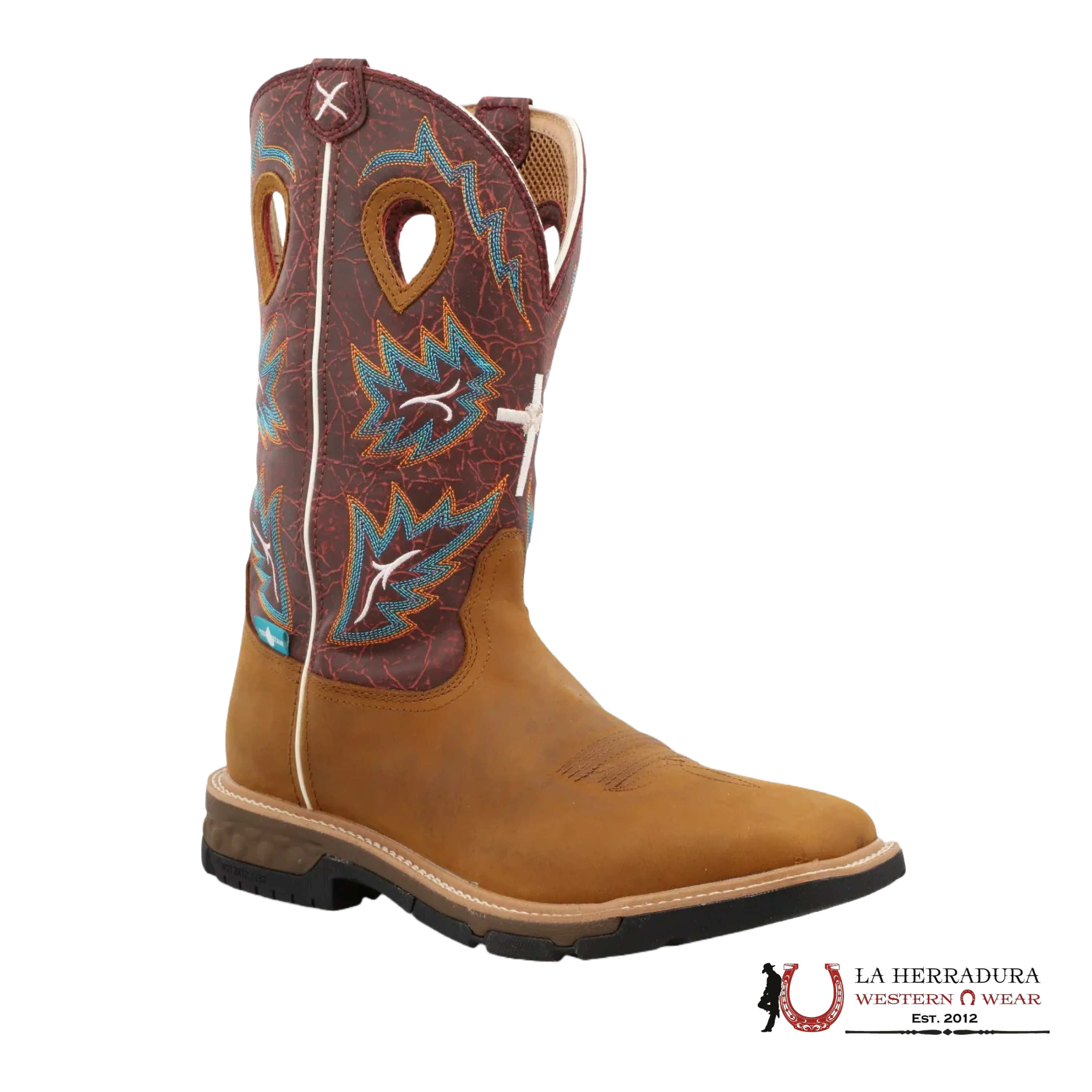 TWISTED X MENS WORK BOOTS TAN & BURGUNDY MXBW005