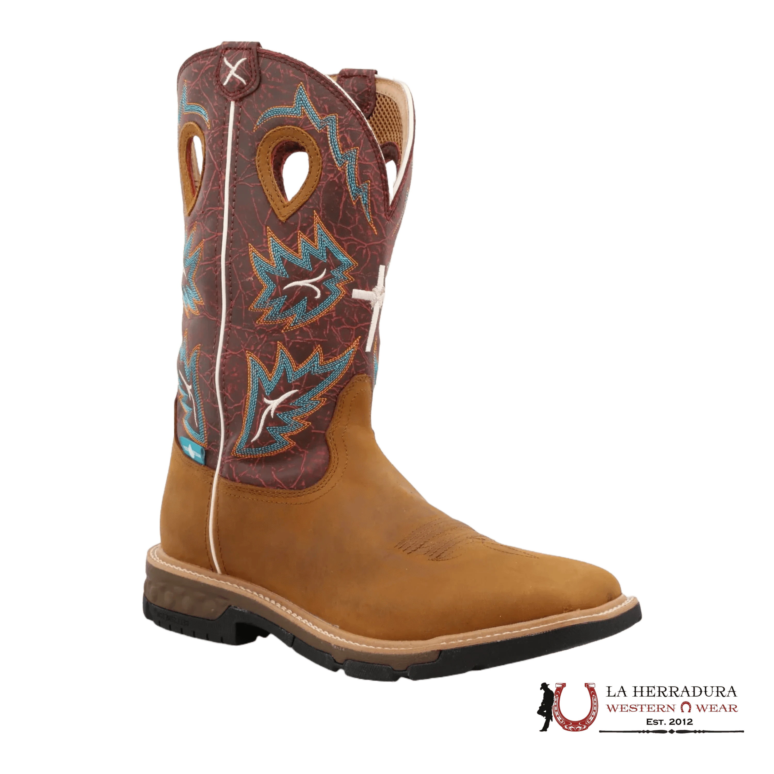 TWISTED X MENS WORK BOOTS TAN & BURGUNDY MXBW005