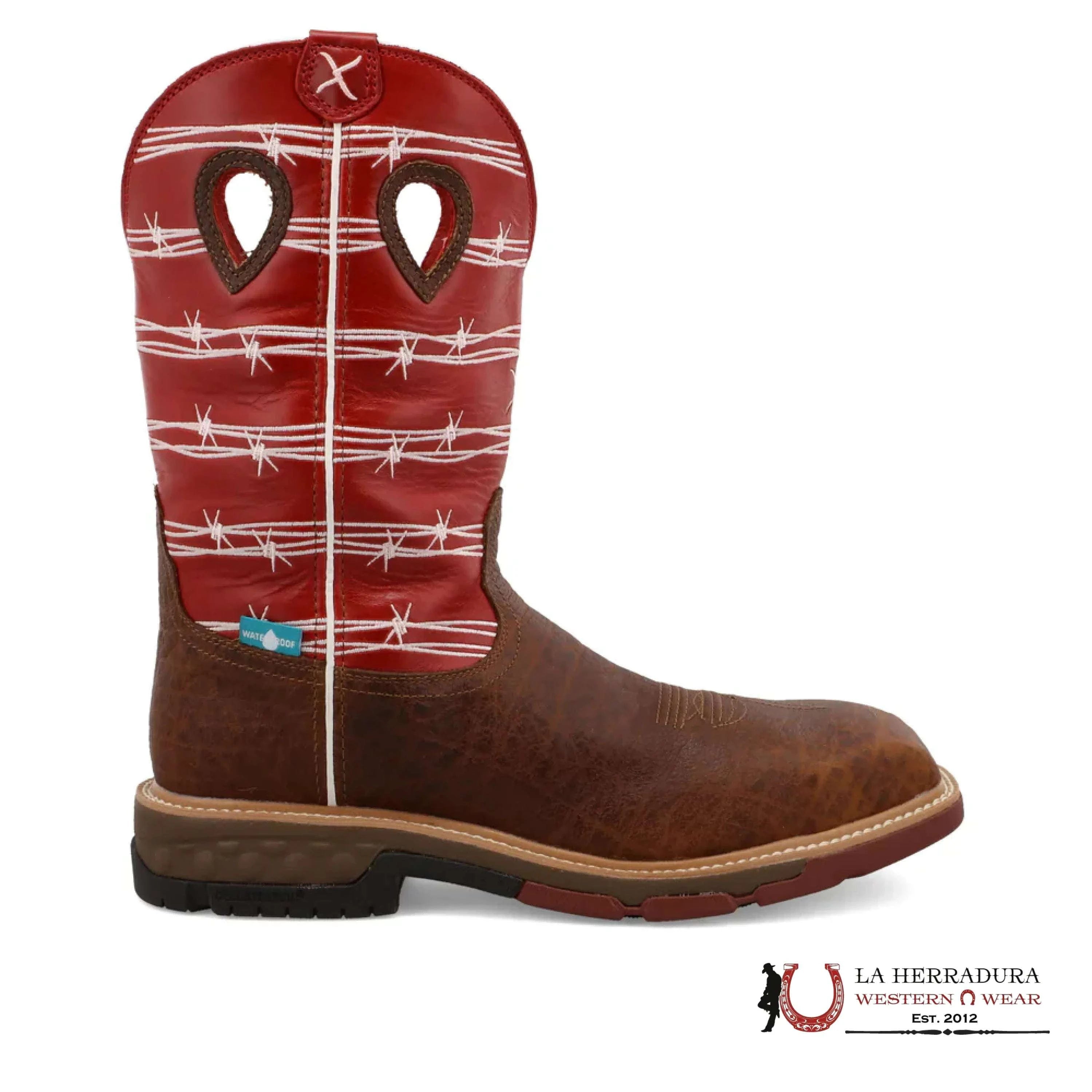 TWISTED X MENS WORK BOOTS WESTERN WORK NANO TOE DISTRESSED SADDLE & RUBY MXBNW01