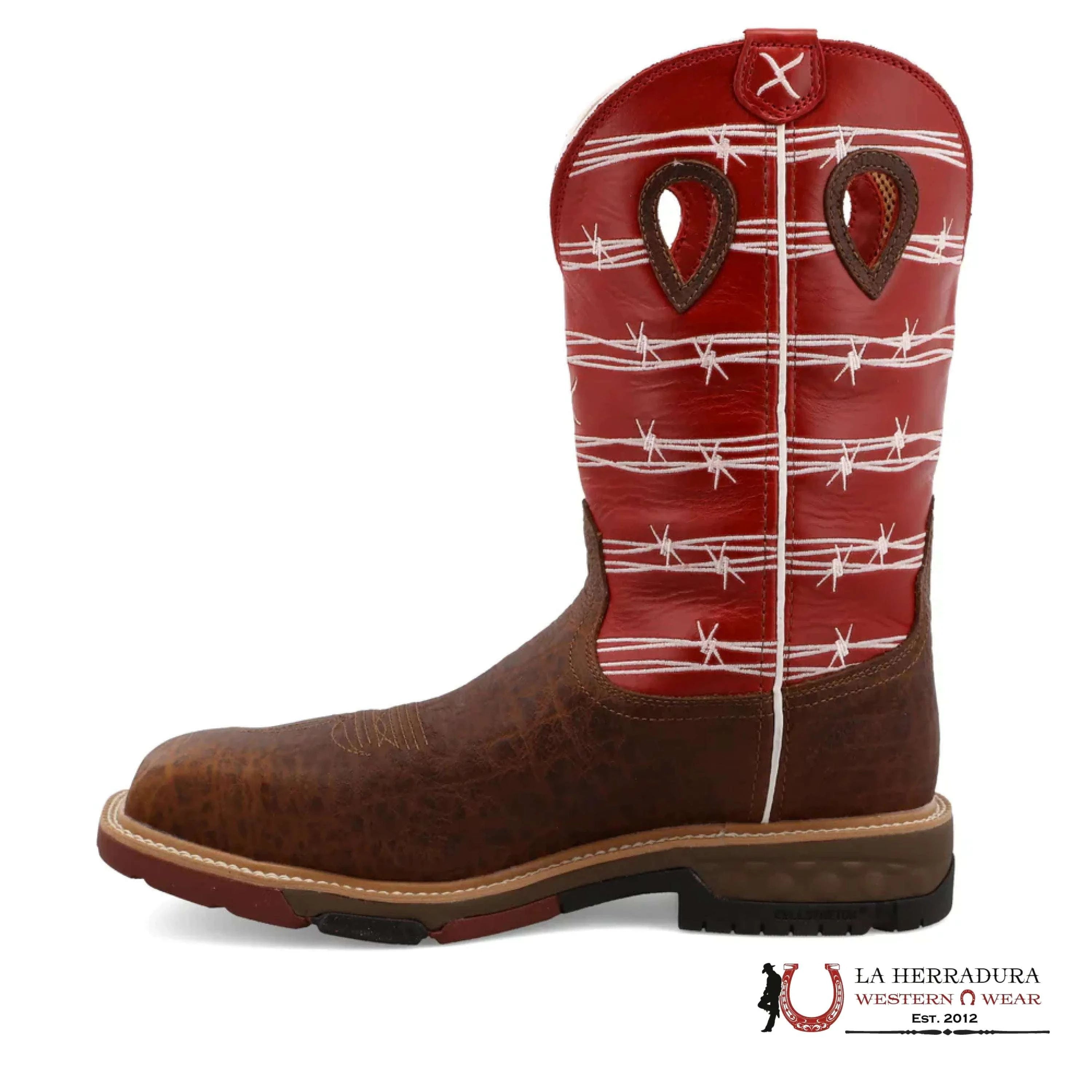 TWISTED X MENS WORK BOOTS WESTERN WORK NANO TOE DISTRESSED SADDLE & RUBY MXBNW01