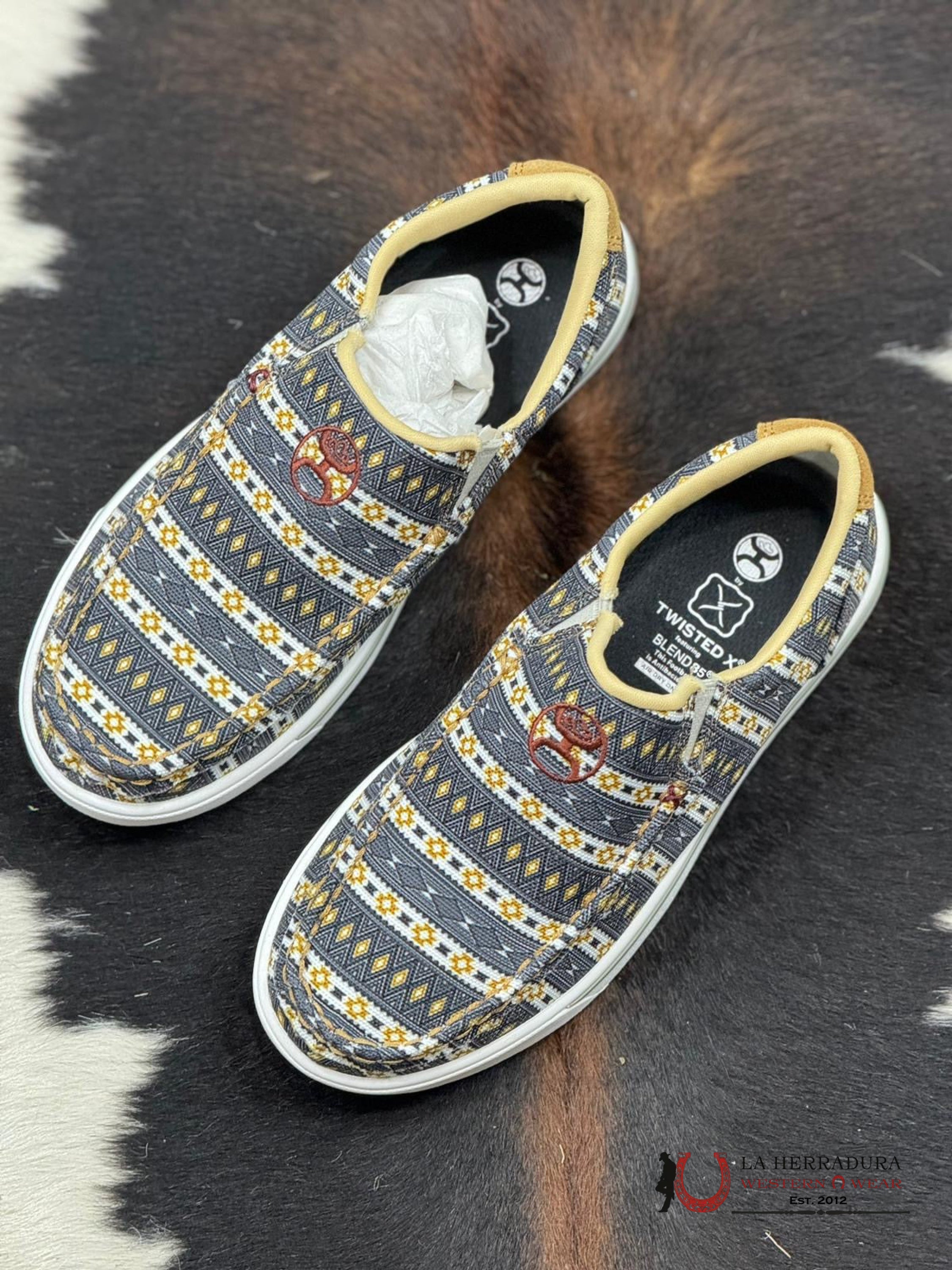 Twisted X Women Hooey Slip On Loper Black & Yellow Multi Casual Shoe Zapatos Mujeres