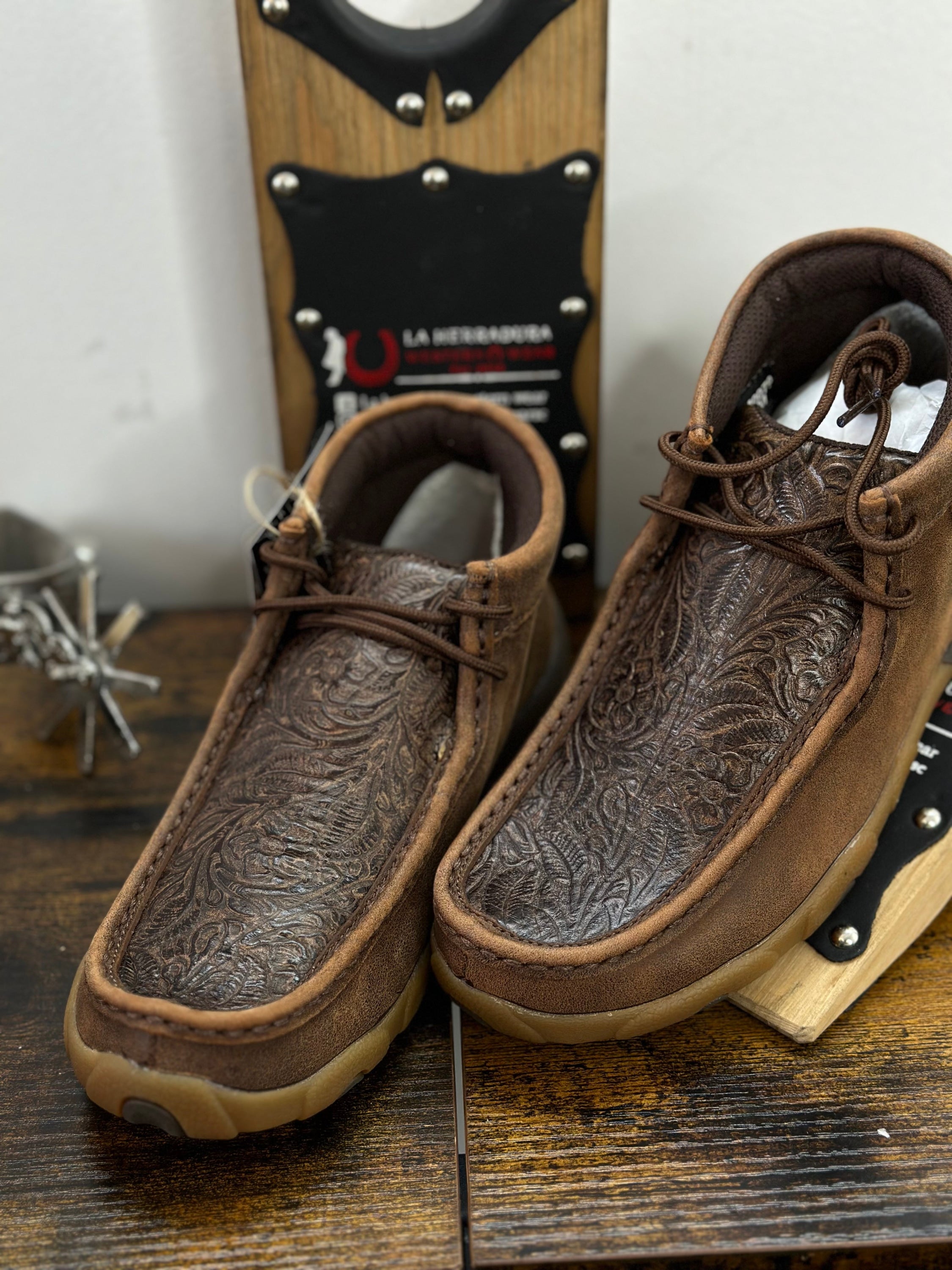 Twisted X Womens Driving Moc Brown Print Hand Tooled Casual Shoe Zapatos Mujeres