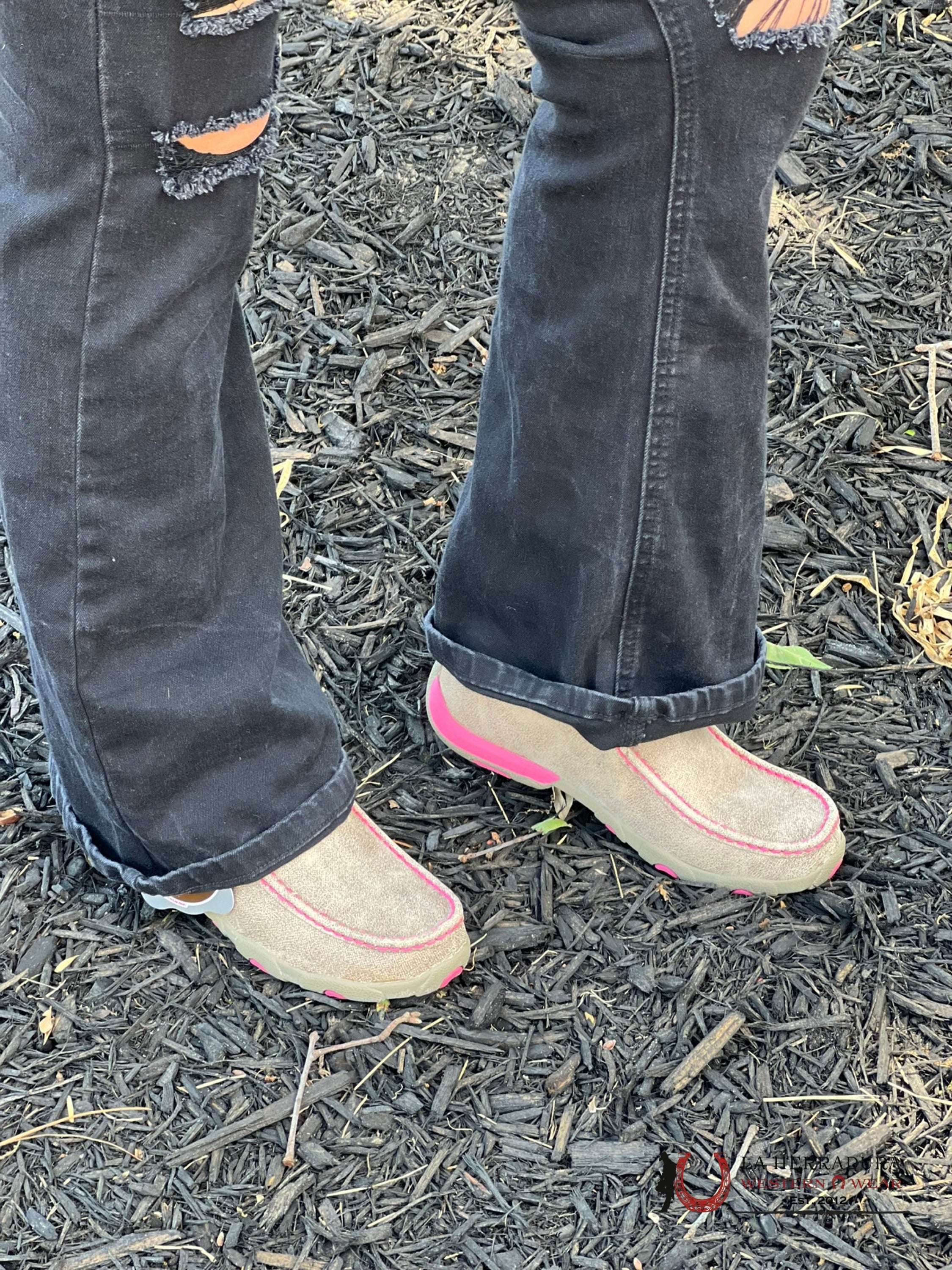 Twisted X Womens Driving Moc Dusty Tan Neon Pink Casual Shoe Zapatos Mujeres