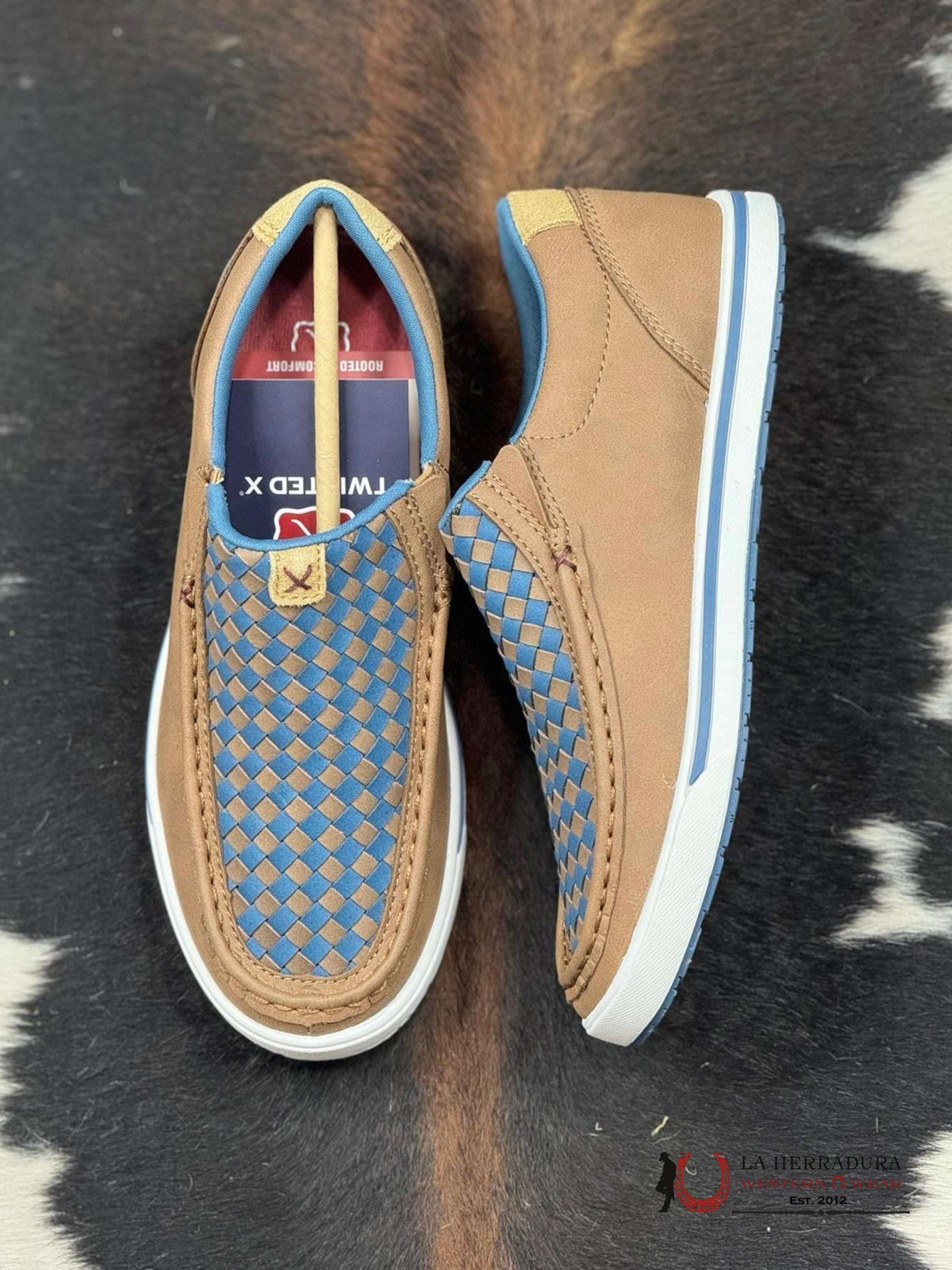 Twisted X Womens Slip On Kicks Toasted Coconut & Blue Steel Casual Shoe Zapatos Mujeres