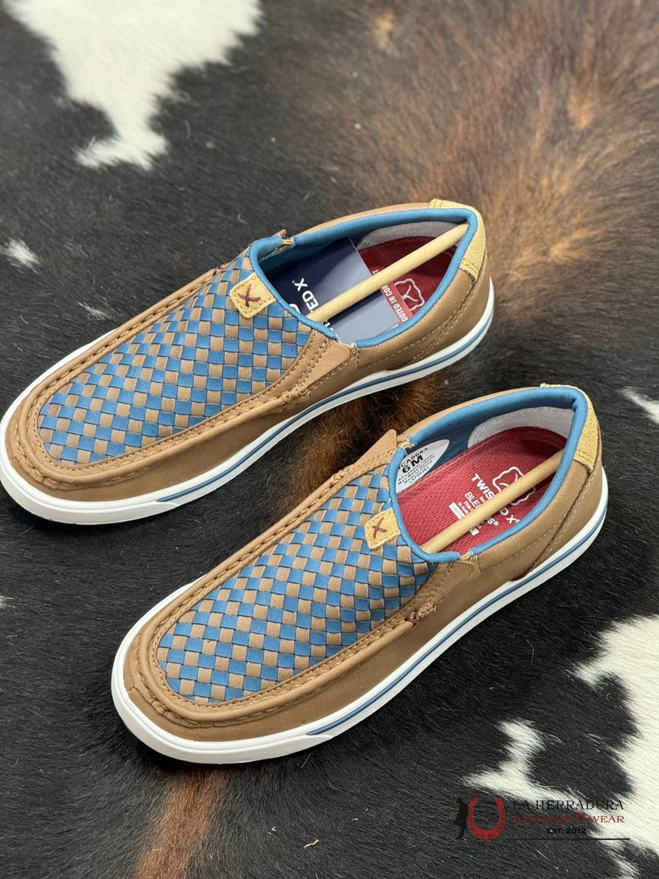 Twisted X Womens Slip On Kicks Toasted Coconut & Blue Steel Casual Shoe Zapatos Mujeres