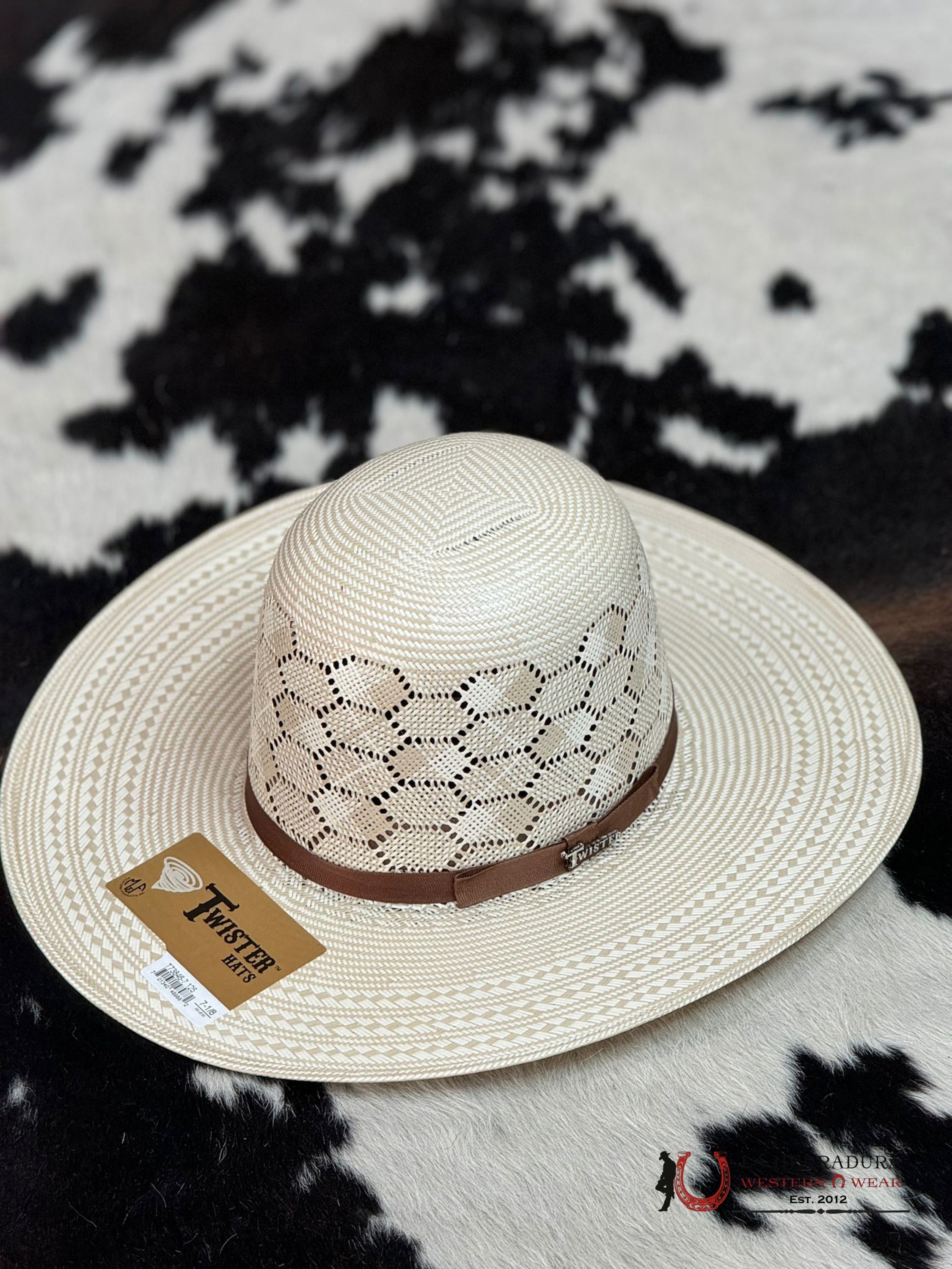 Twister Straw Hat Open Crown Two Tone Style 2 Tejana