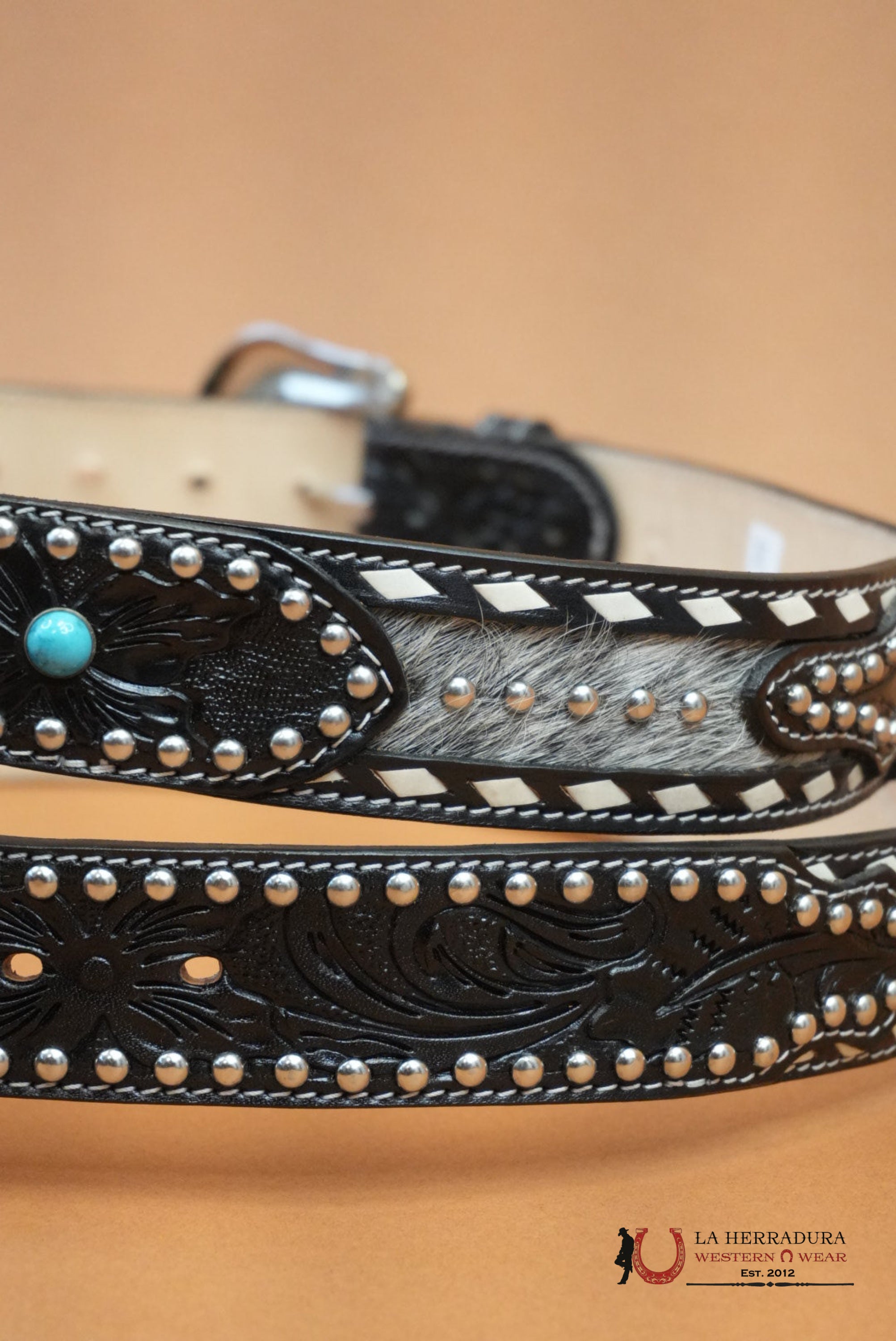 UNISEX BELT HANDTOOLED COWHIDE EMBELLISH BLACK BELT CINTURONES HOMBRES