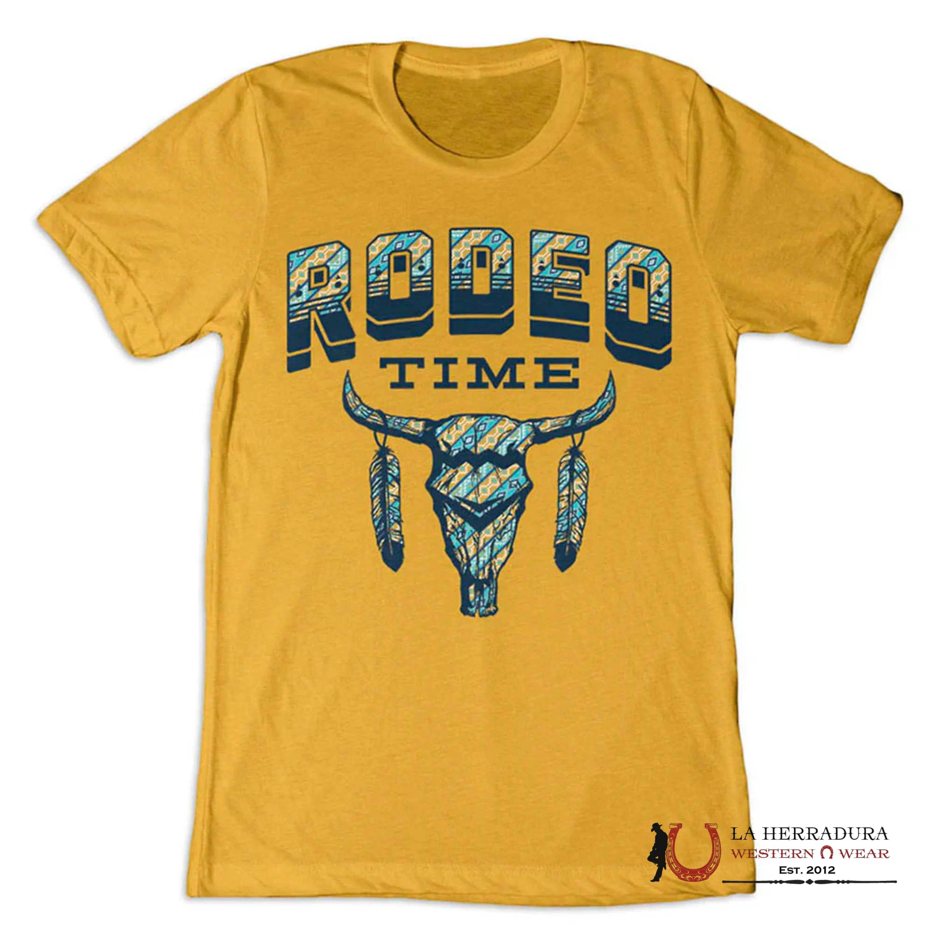 MENS RODEO TIME TSHIRT - YELLOW BLUE AZTEC BULL ROPA HOMBRES