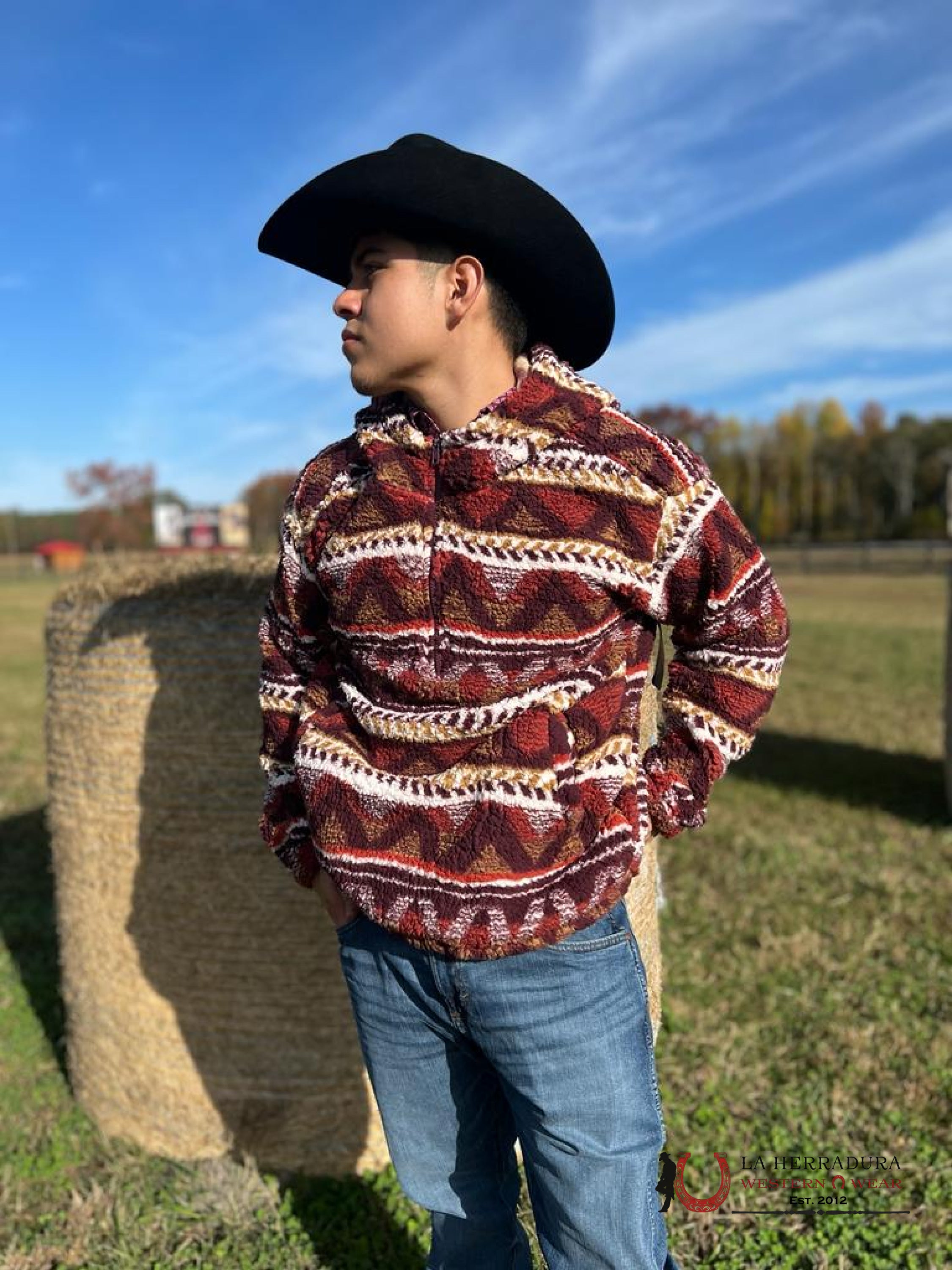 Unisex Wrangler Ls Quarter Zip Red Aztec Pullover:medieval Ropa Hombres