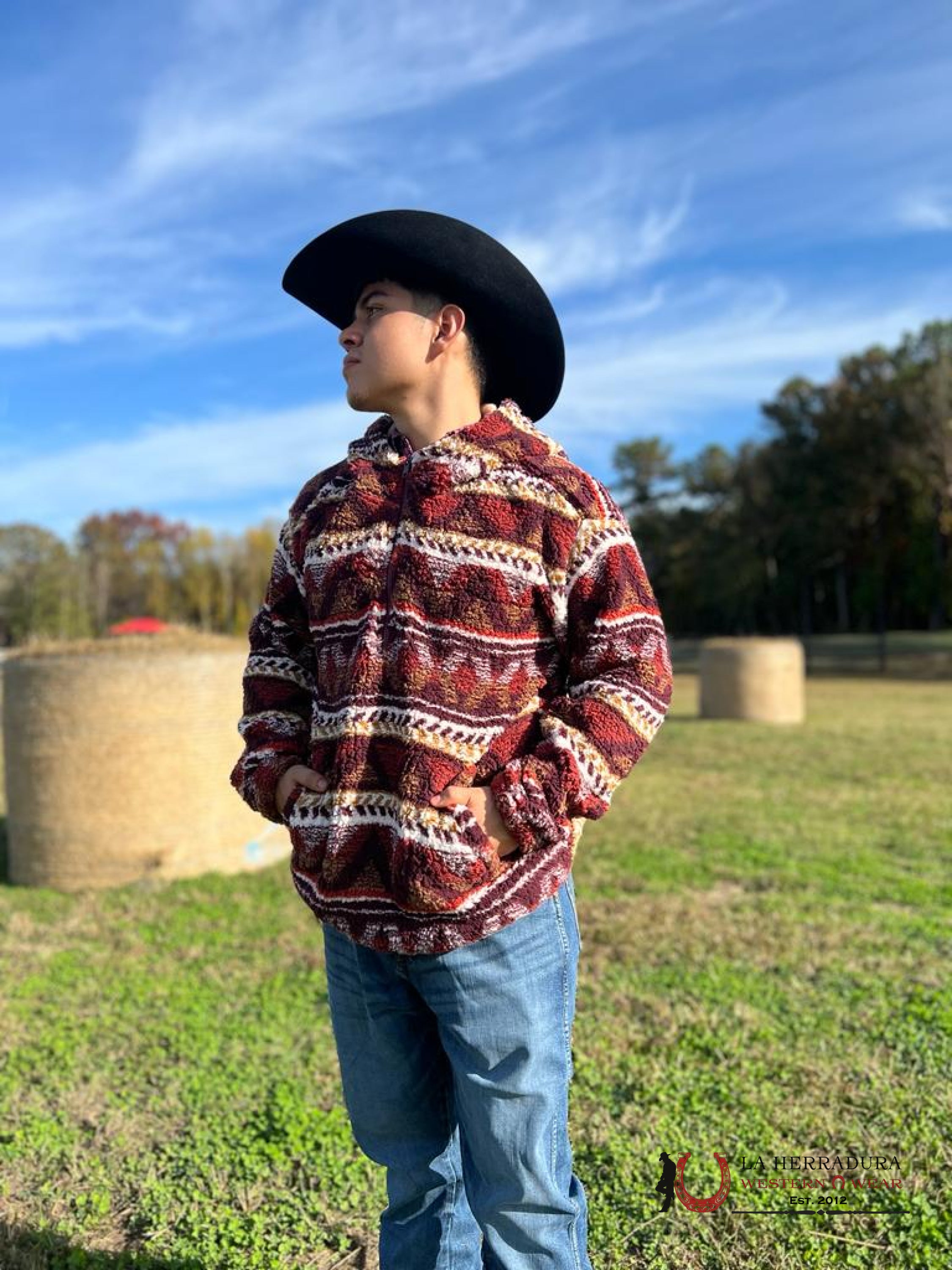 Unisex Wrangler Ls Quarter Zip Red Aztec Pullover:medieval Ropa Hombres