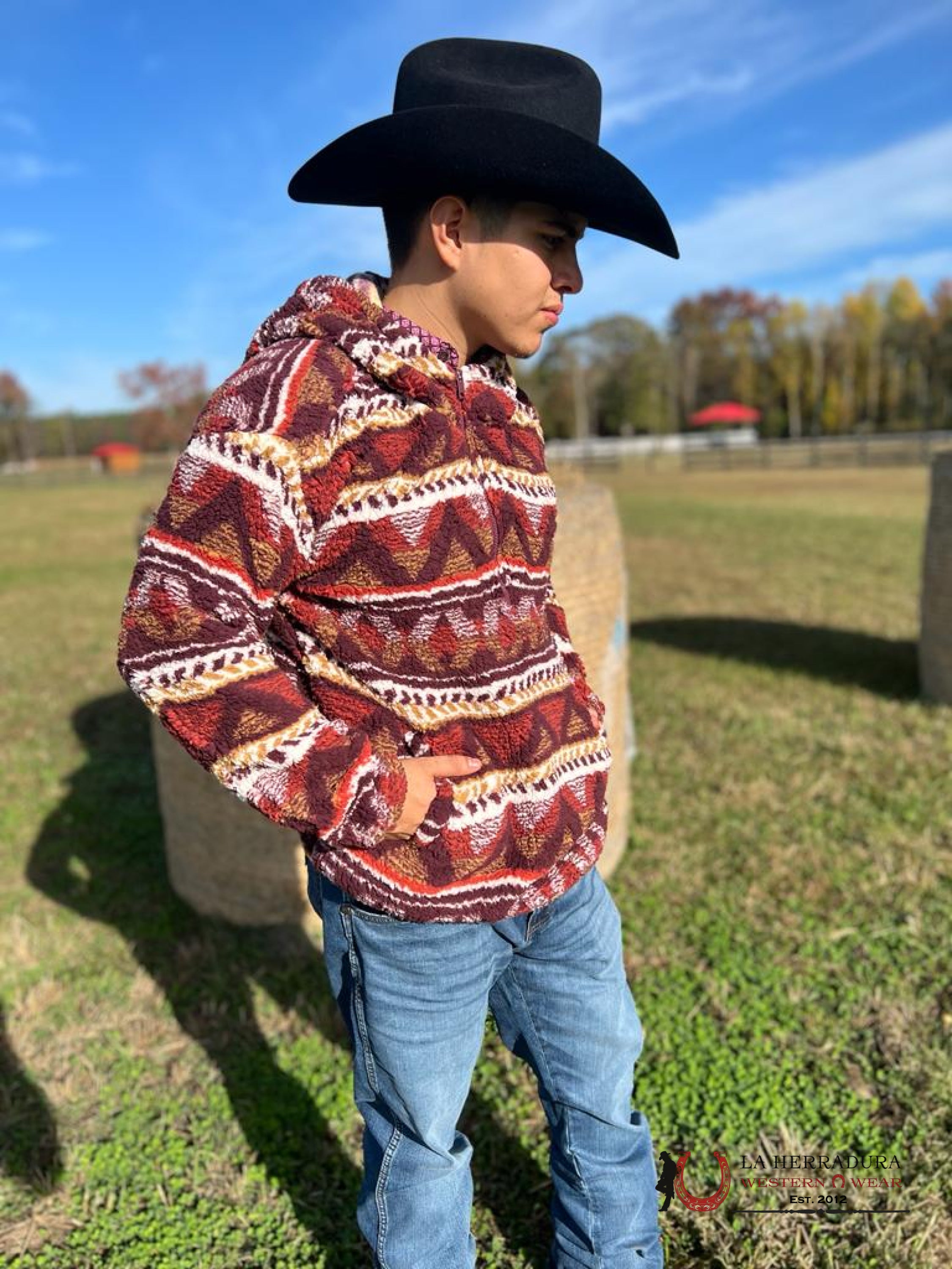 Unisex Wrangler Ls Quarter Zip Red Aztec Pullover:medieval Ropa Hombres