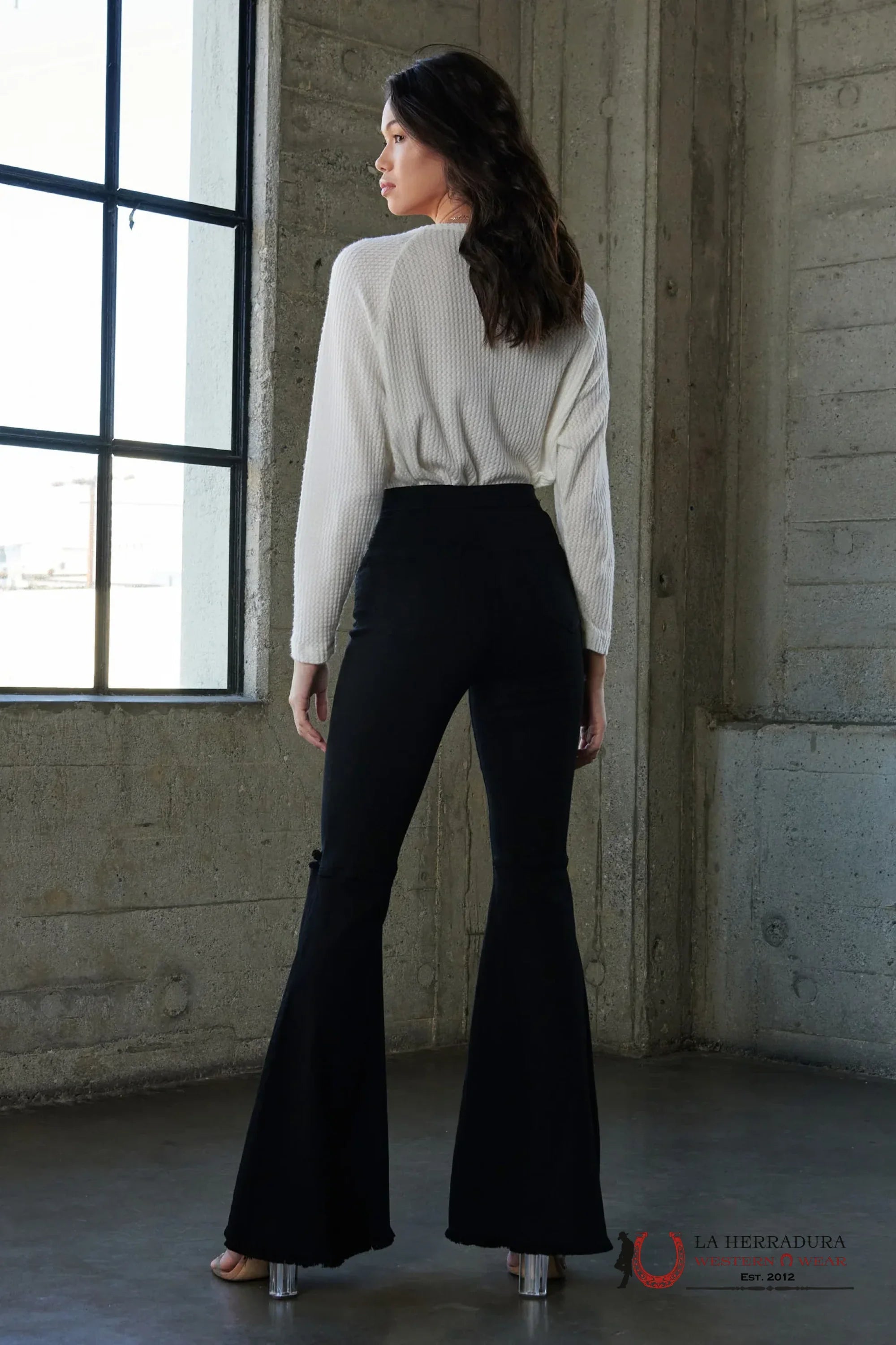 VIBRANT BLACK RIP FLARE JEAN EP1755 ROCK&ROLL JEANS WOMEN