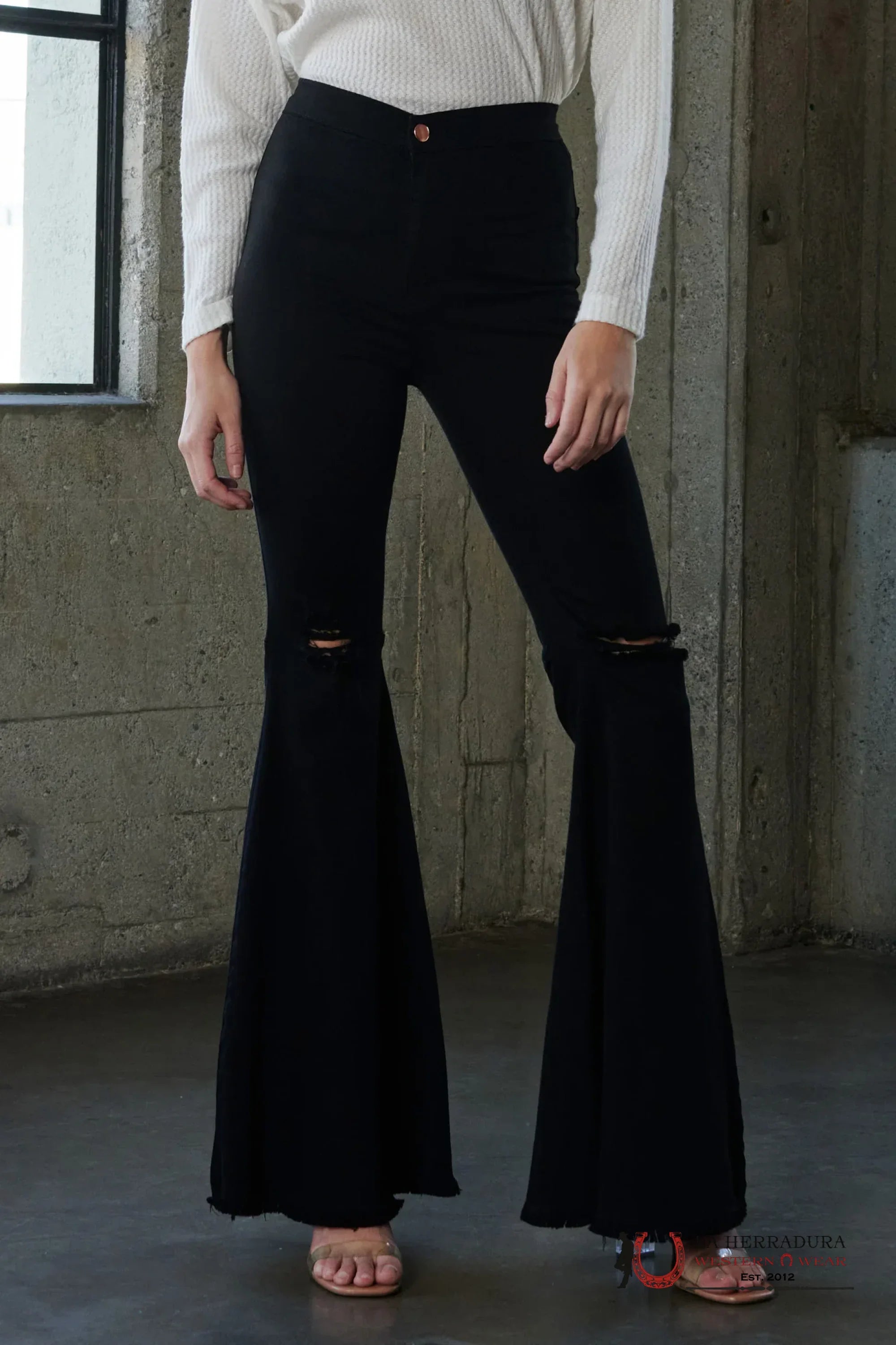 VIBRANT BLACK RIP FLARE JEAN EP1755 ROCK&ROLL JEANS WOMEN