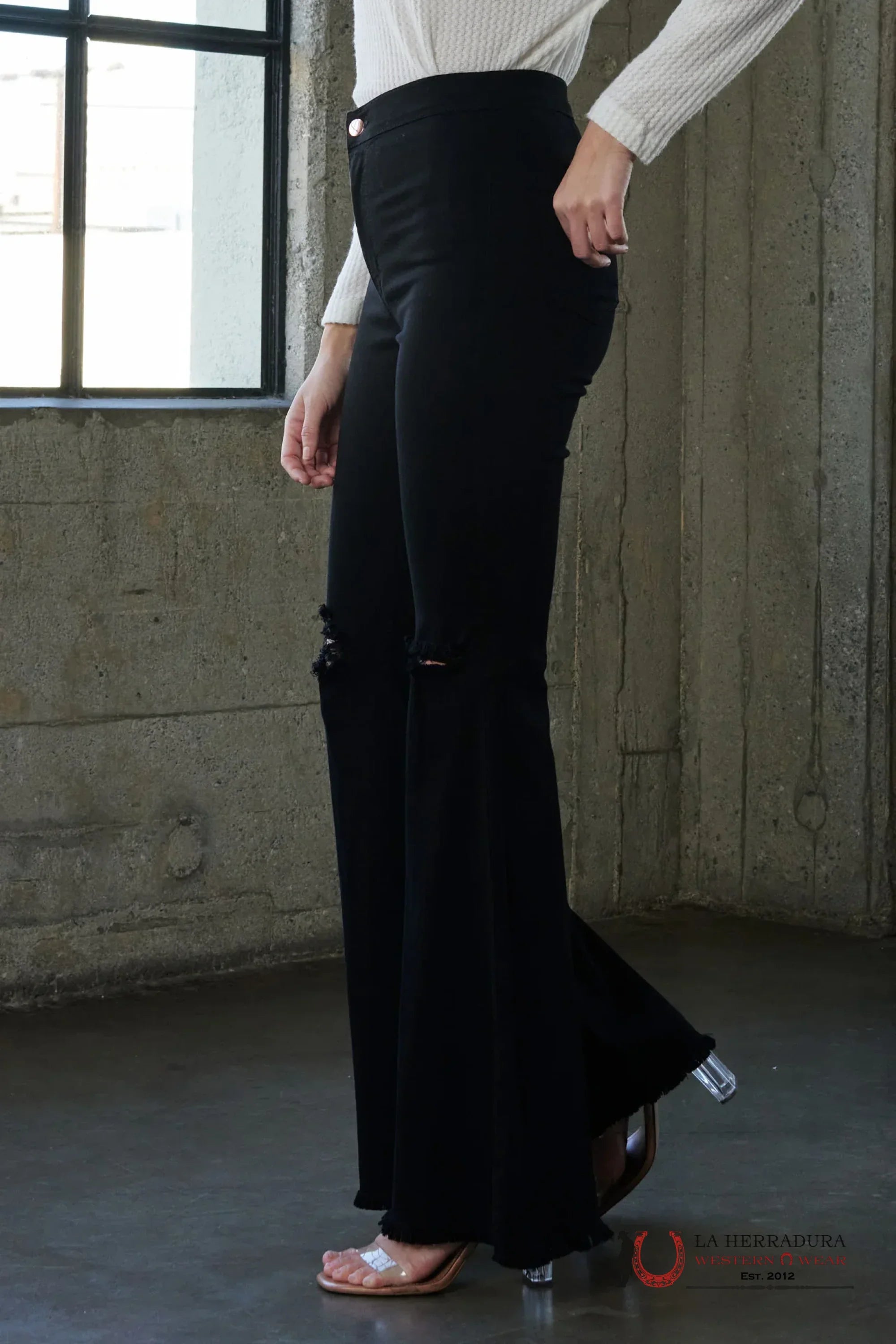 VIBRANT BLACK RIP FLARE JEAN EP1755 ROCK&ROLL JEANS WOMEN