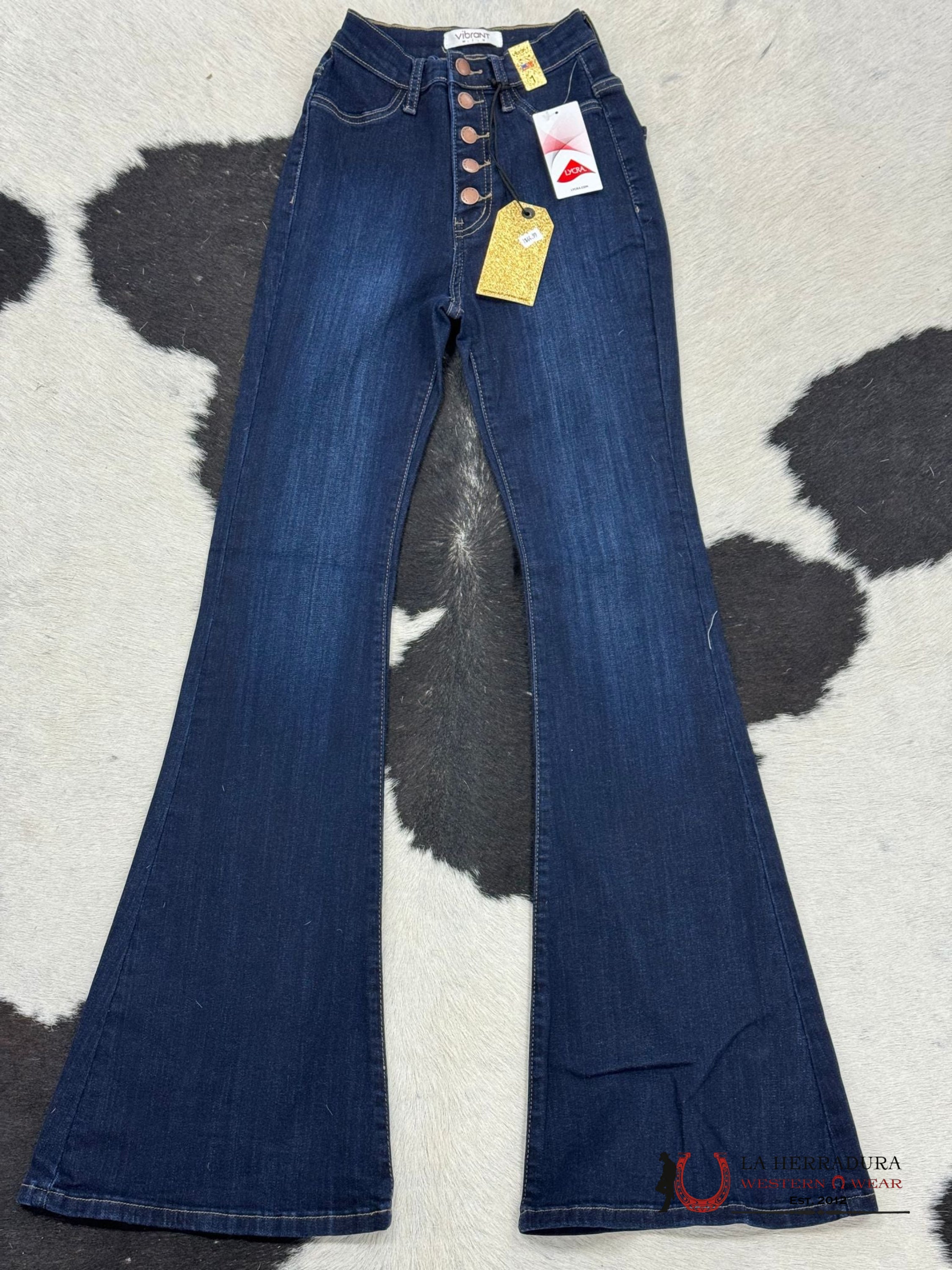 Vibrant Dark Blue Buttoned Trouser Rock&Roll Jeans Women