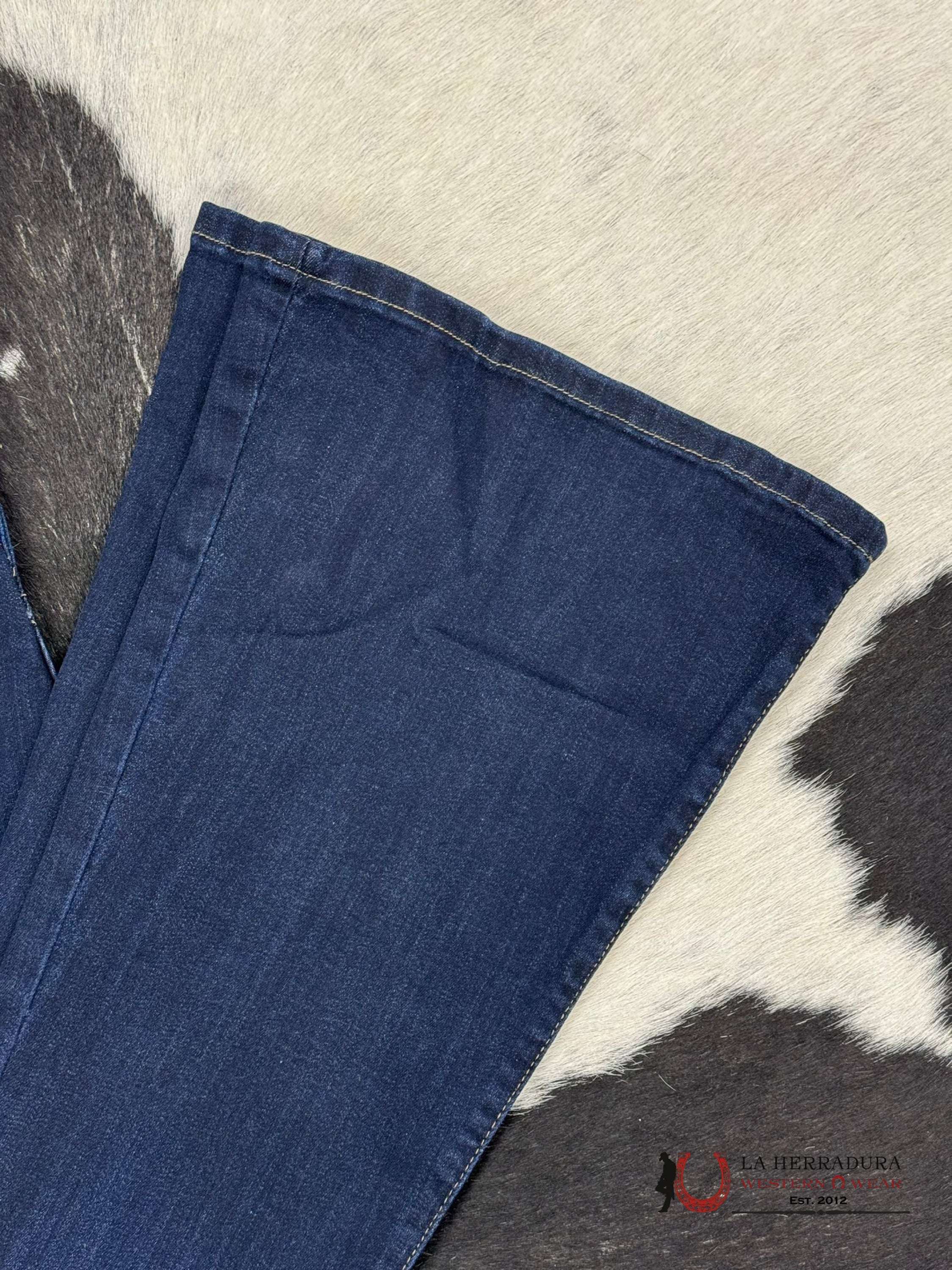 Vibrant Dark Blue Buttoned Trouser Rock&Roll Jeans Women