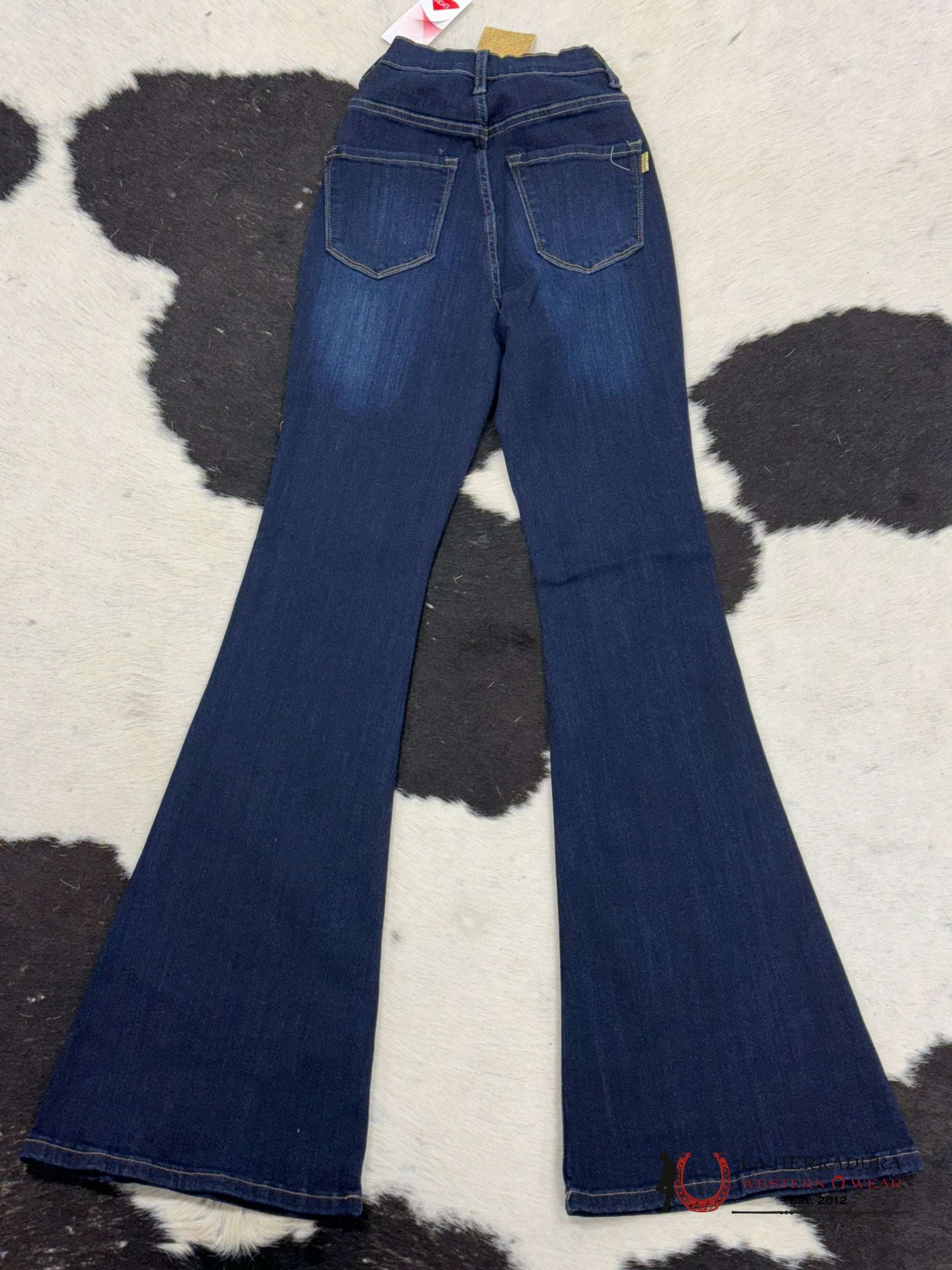 Vibrant Dark Blue Buttoned Trouser Rock&Roll Jeans Women