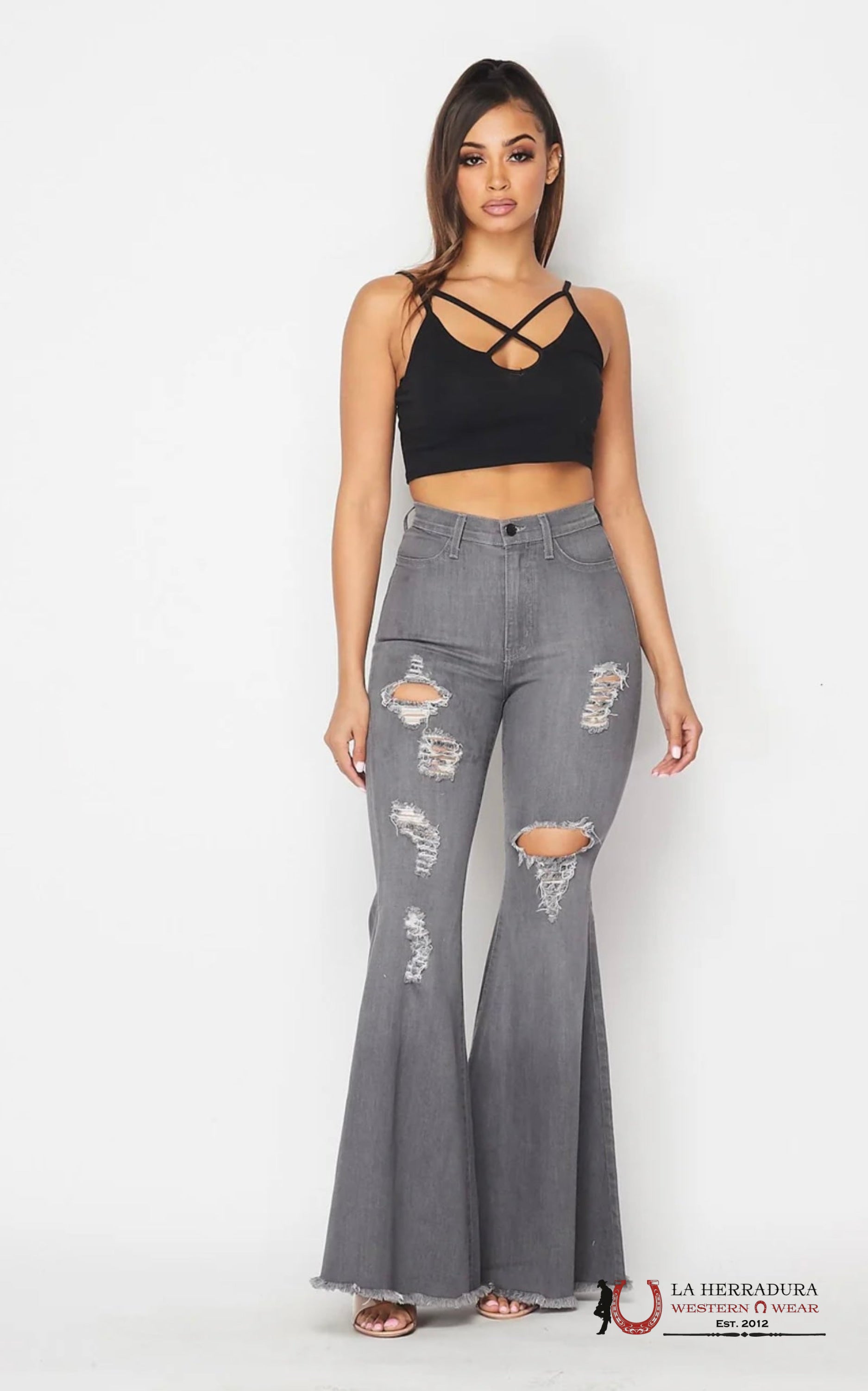 VIBRANT GREY FLARE JEAN P1767 ROCK&ROLL JEANS WOMEN