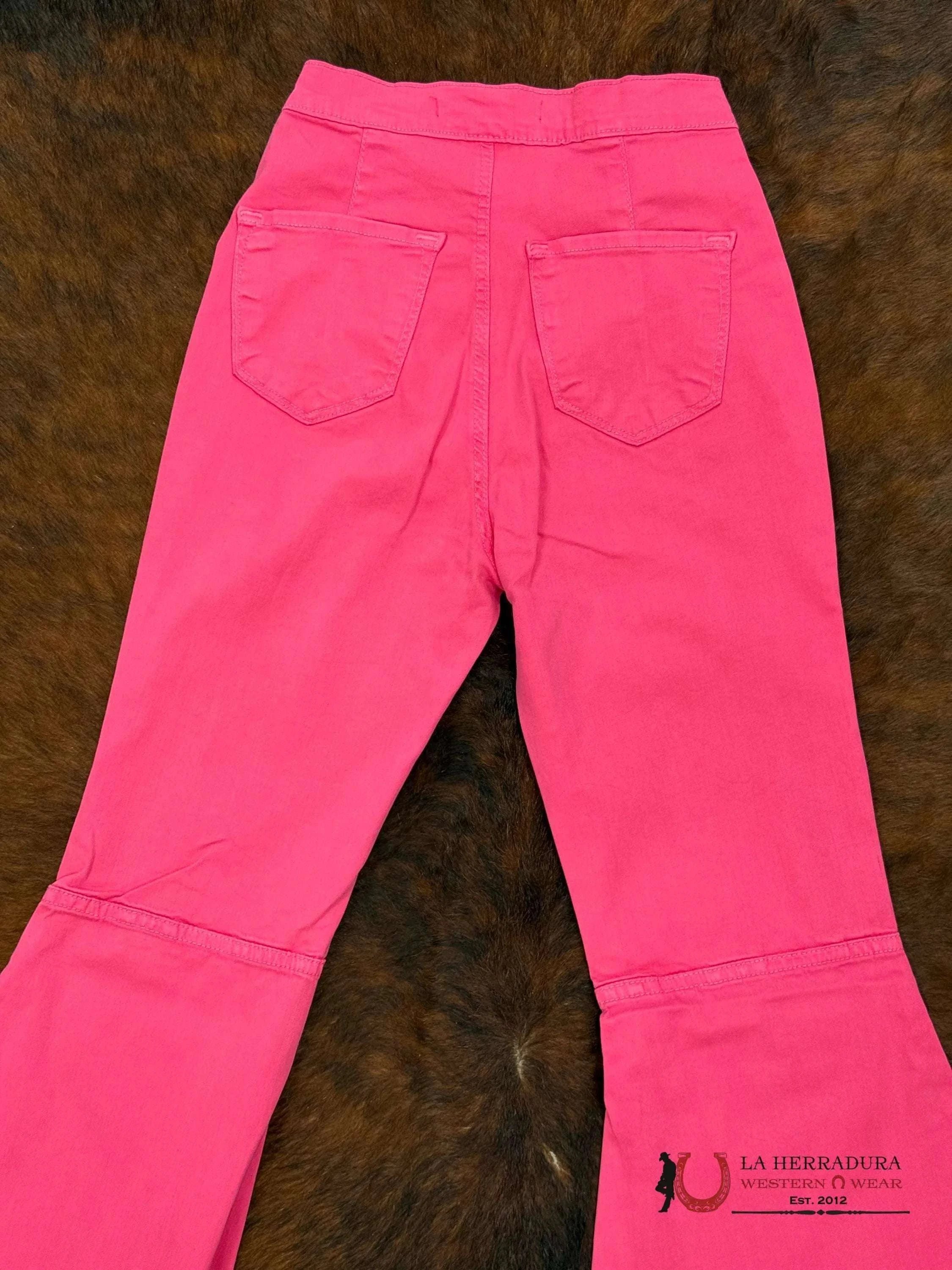 VIBRANT HOT PINK FLARE JEAN-P5079 ROCK&ROLL JEANS WOMEN