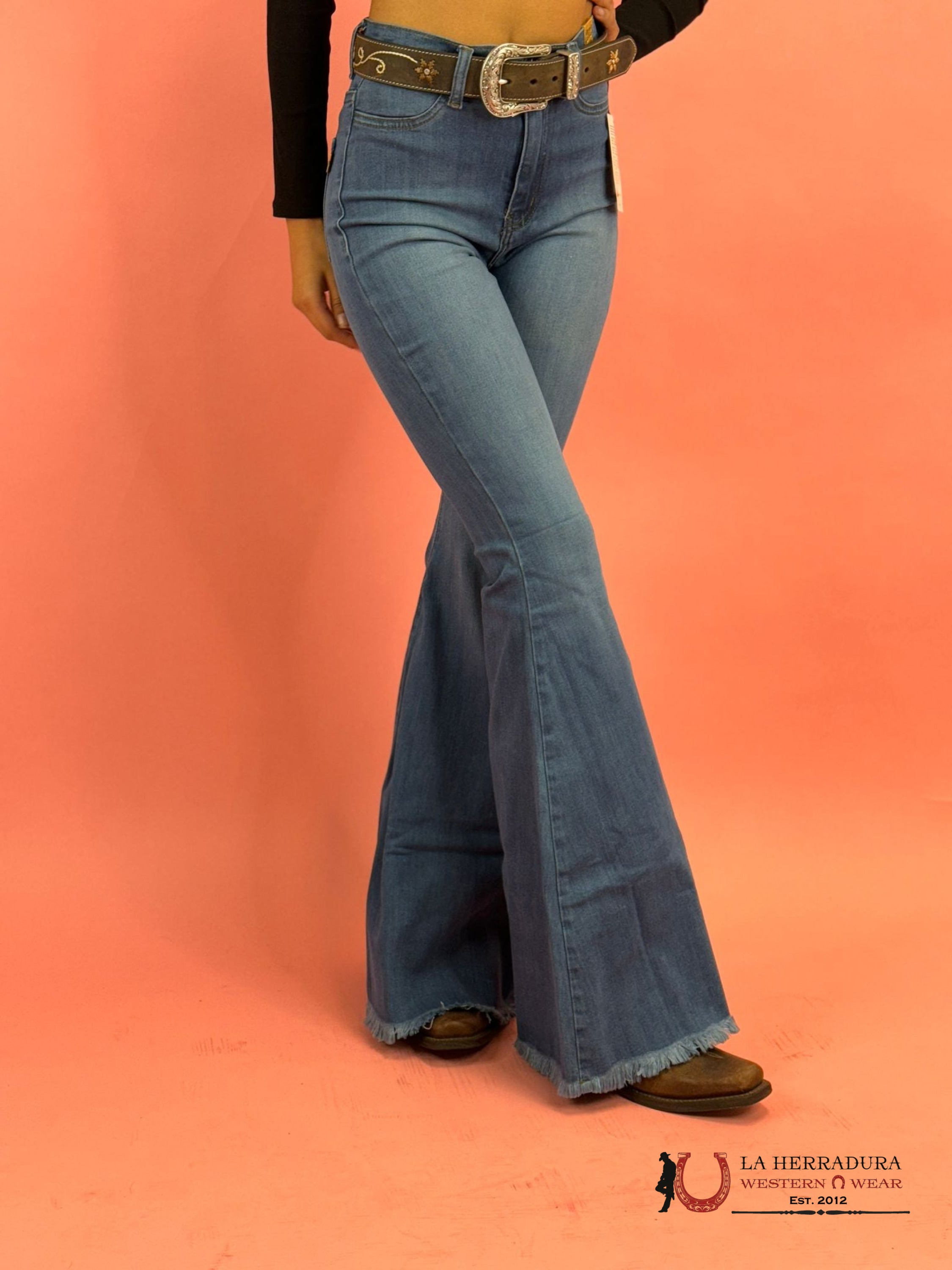 Vibrant Light Blue Flare Rock&Roll Jeans Women