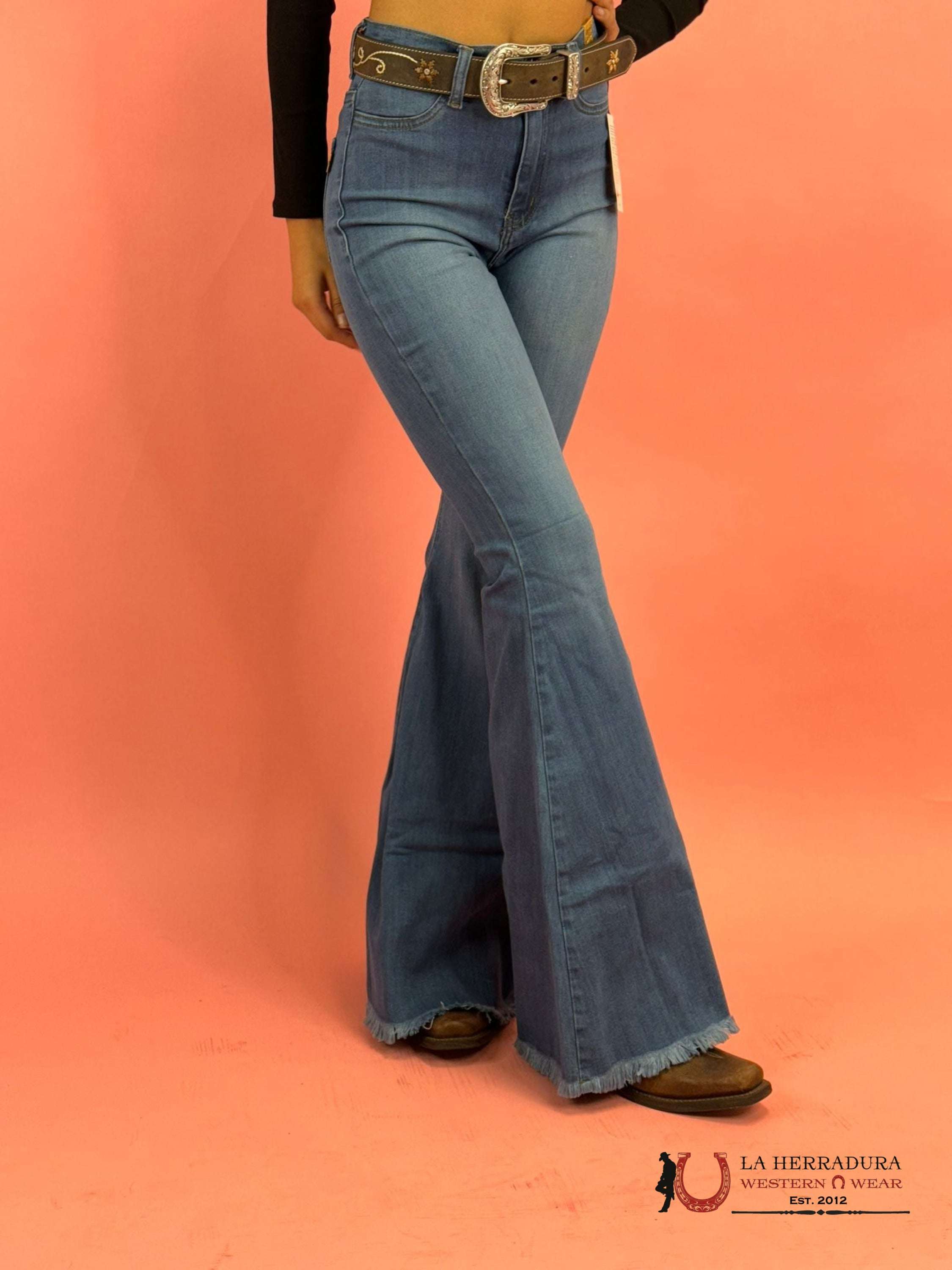 Vibrant Light Blue Flare Rock&Roll Jeans Women