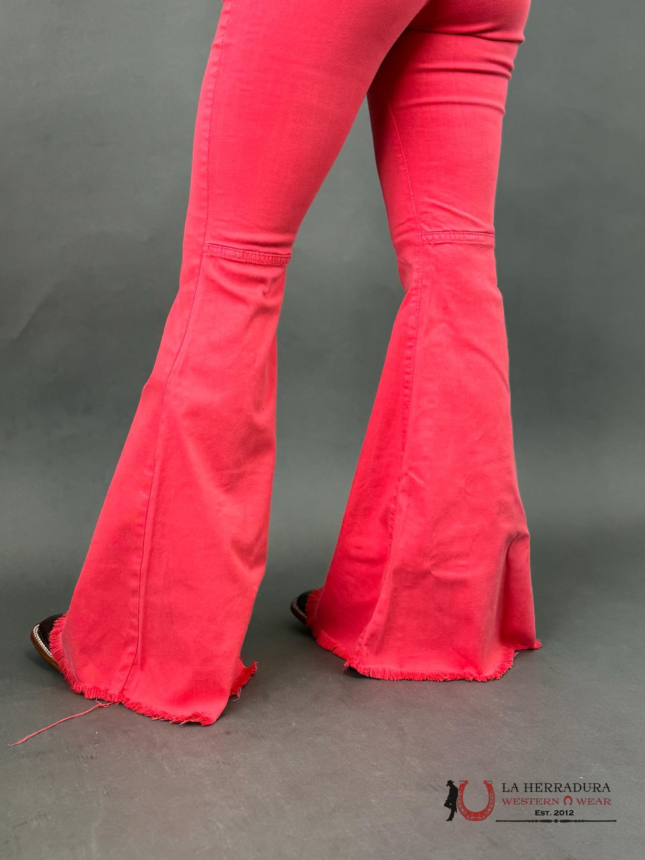 Vibrant Peach Orange Flare Rock&Roll Jeans Women
