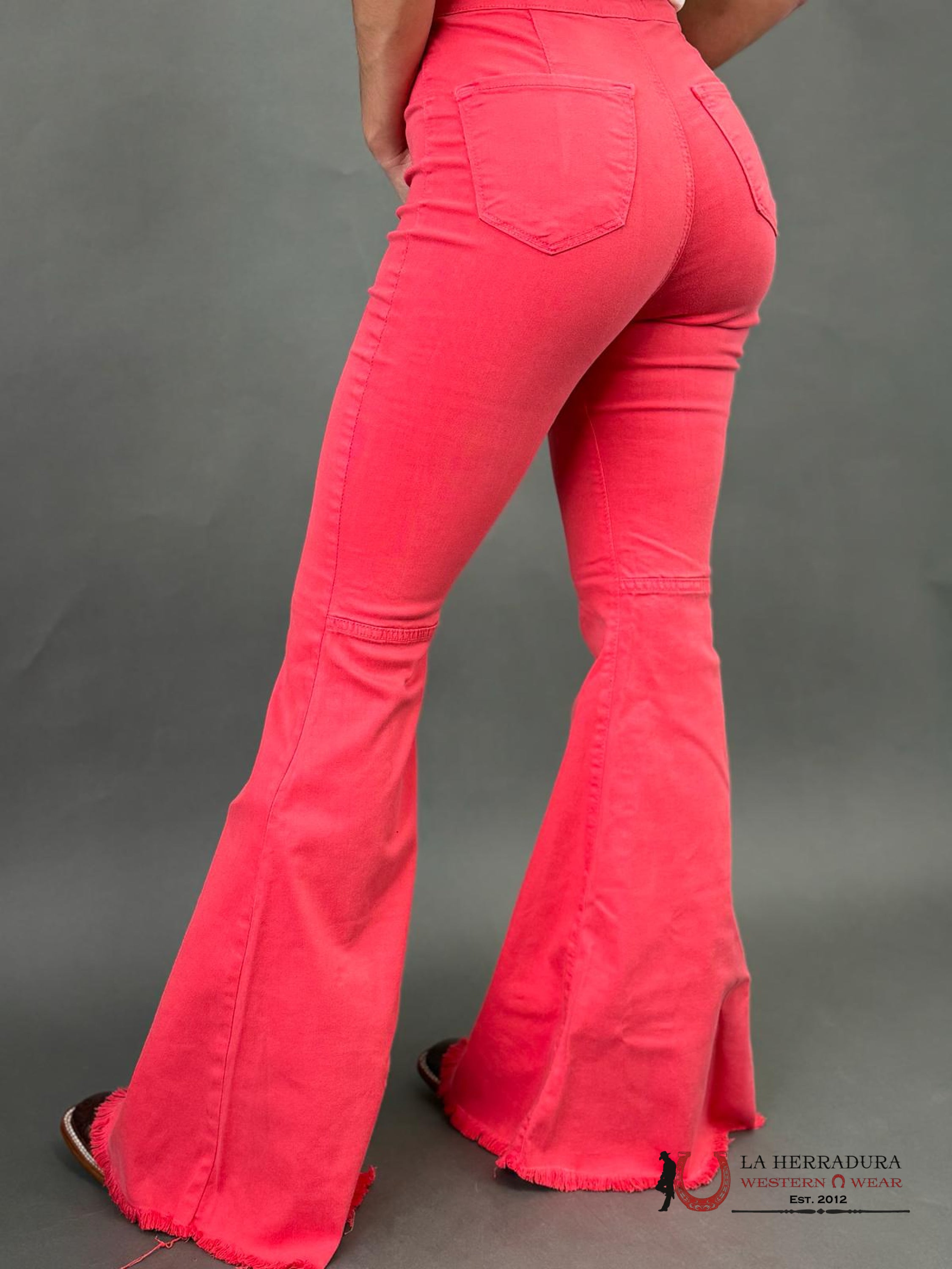 Vibrant Peach Orange Flare Rock&Roll Jeans Women