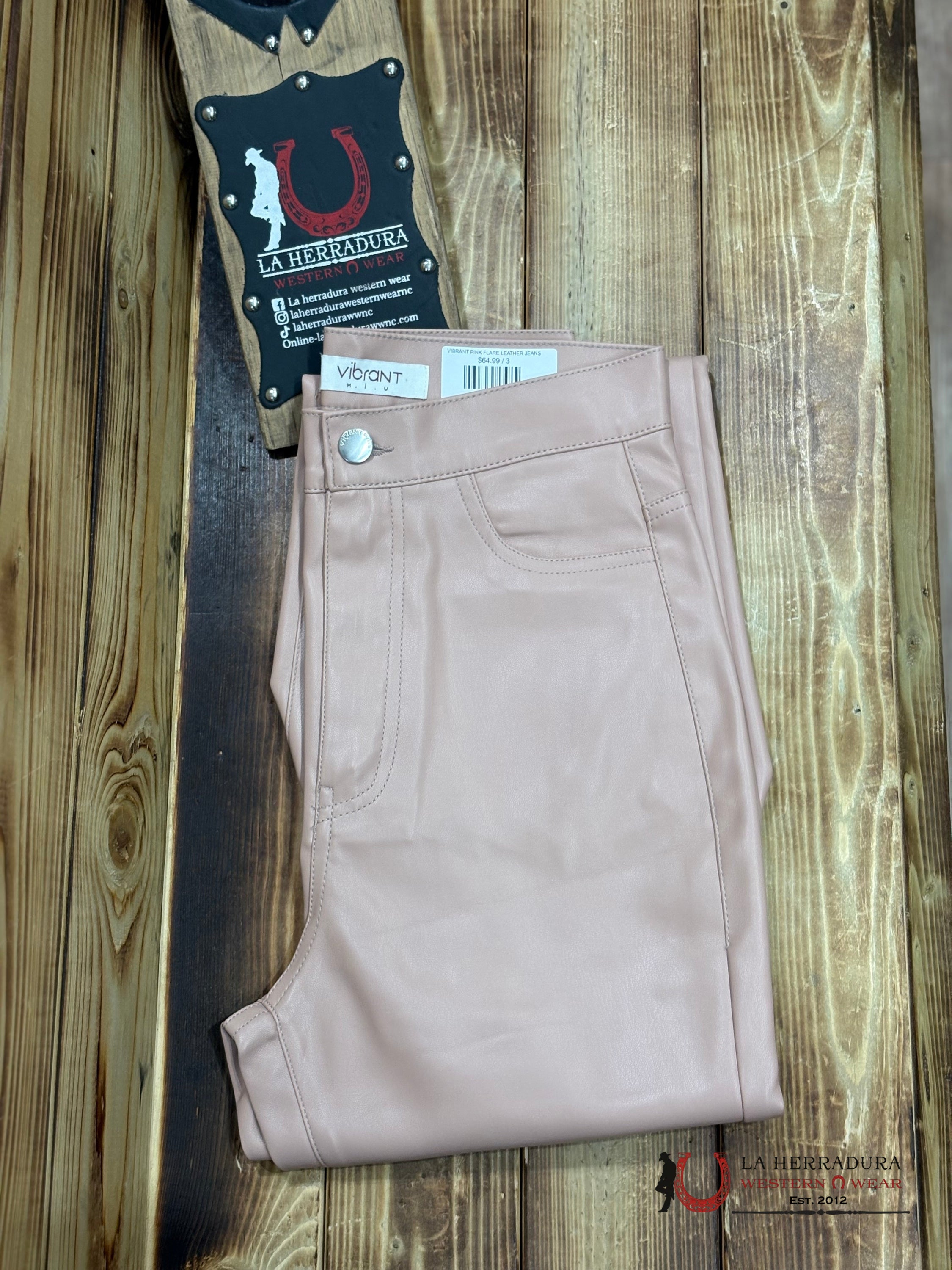 VIBRANT PINK FLARE LEATHER JEANS ROCK&ROLL JEANS WOMEN