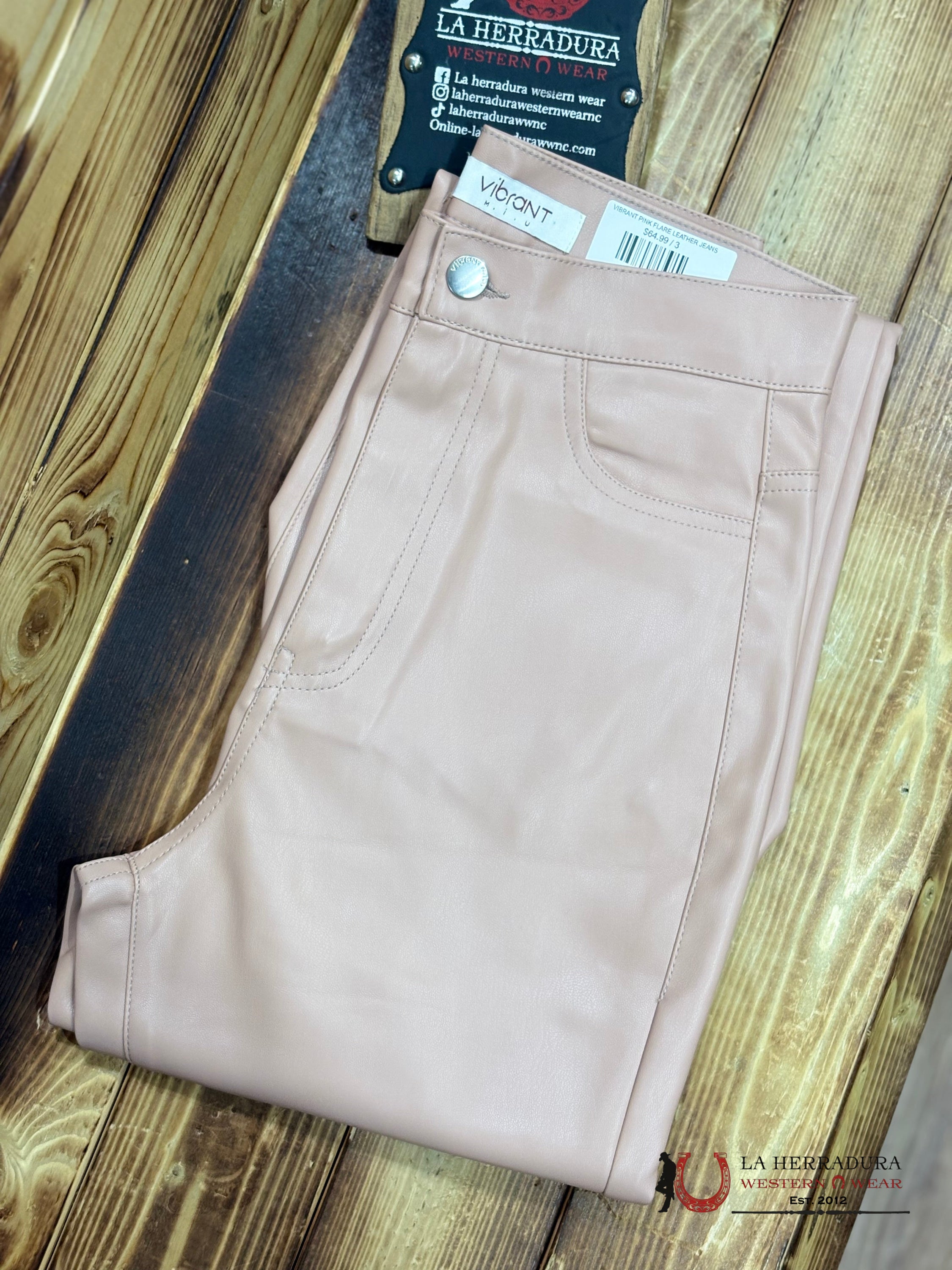 VIBRANT PINK FLARE LEATHER JEANS ROCK&ROLL JEANS WOMEN