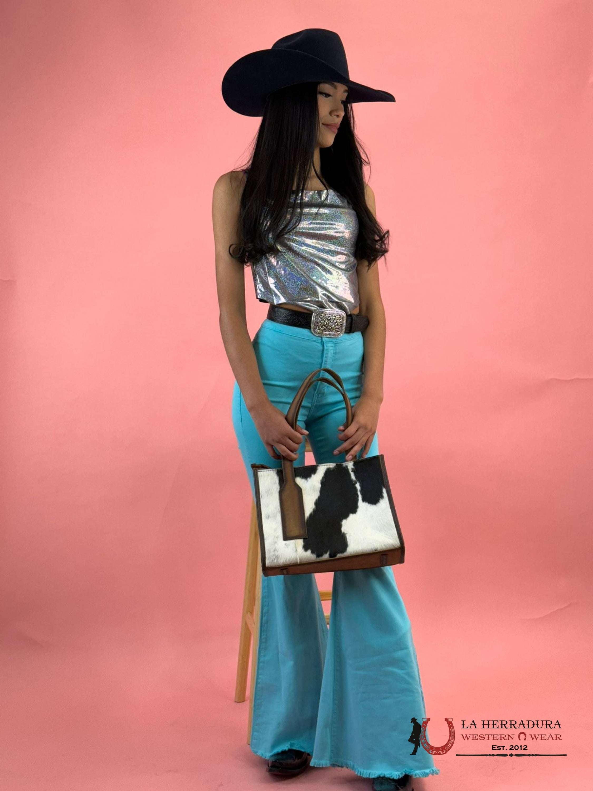 Vibrant Turquoise Flare Rock&Roll Jeans Women