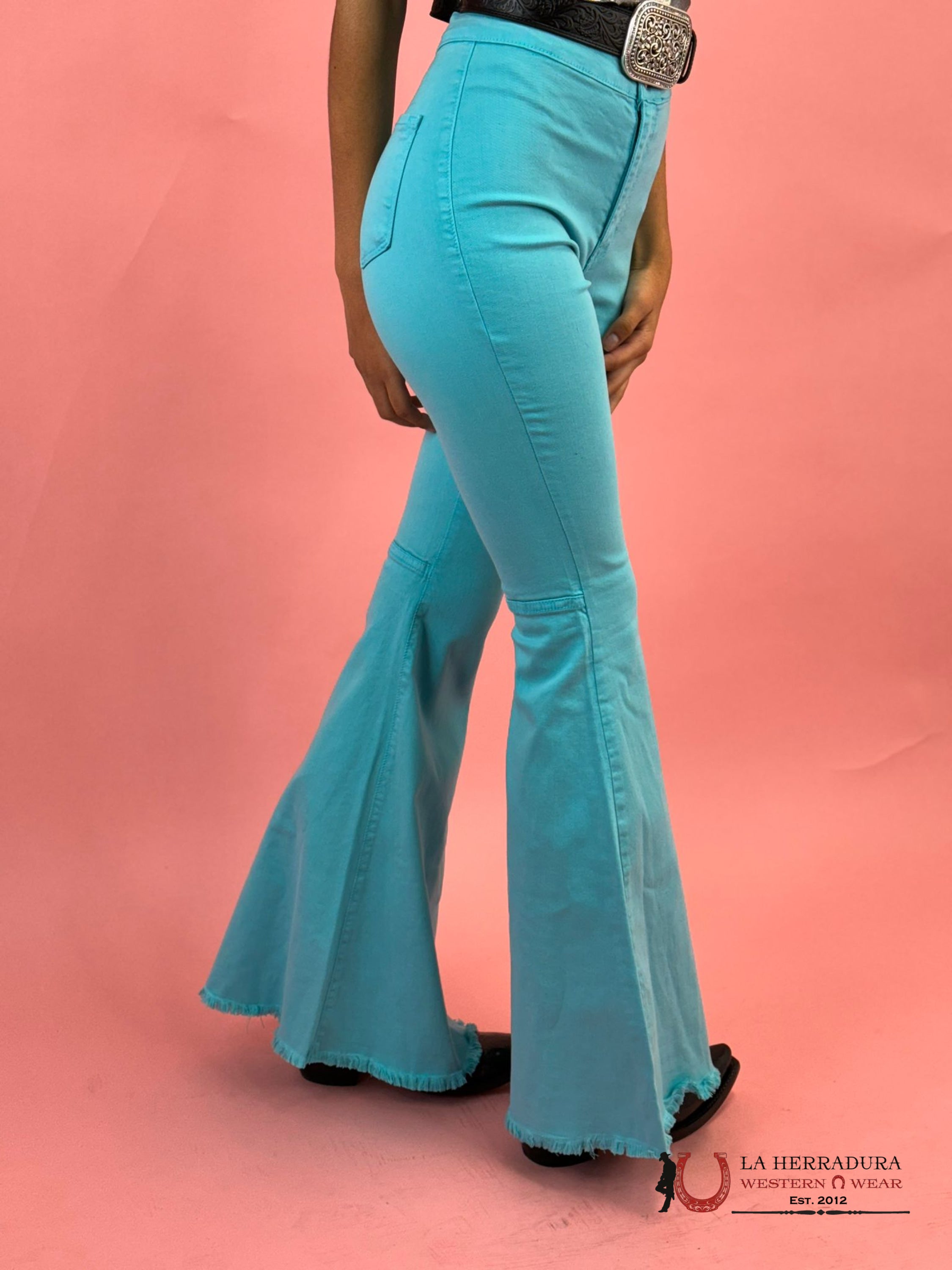 Vibrant Turquoise Flare Rock&Roll Jeans Women