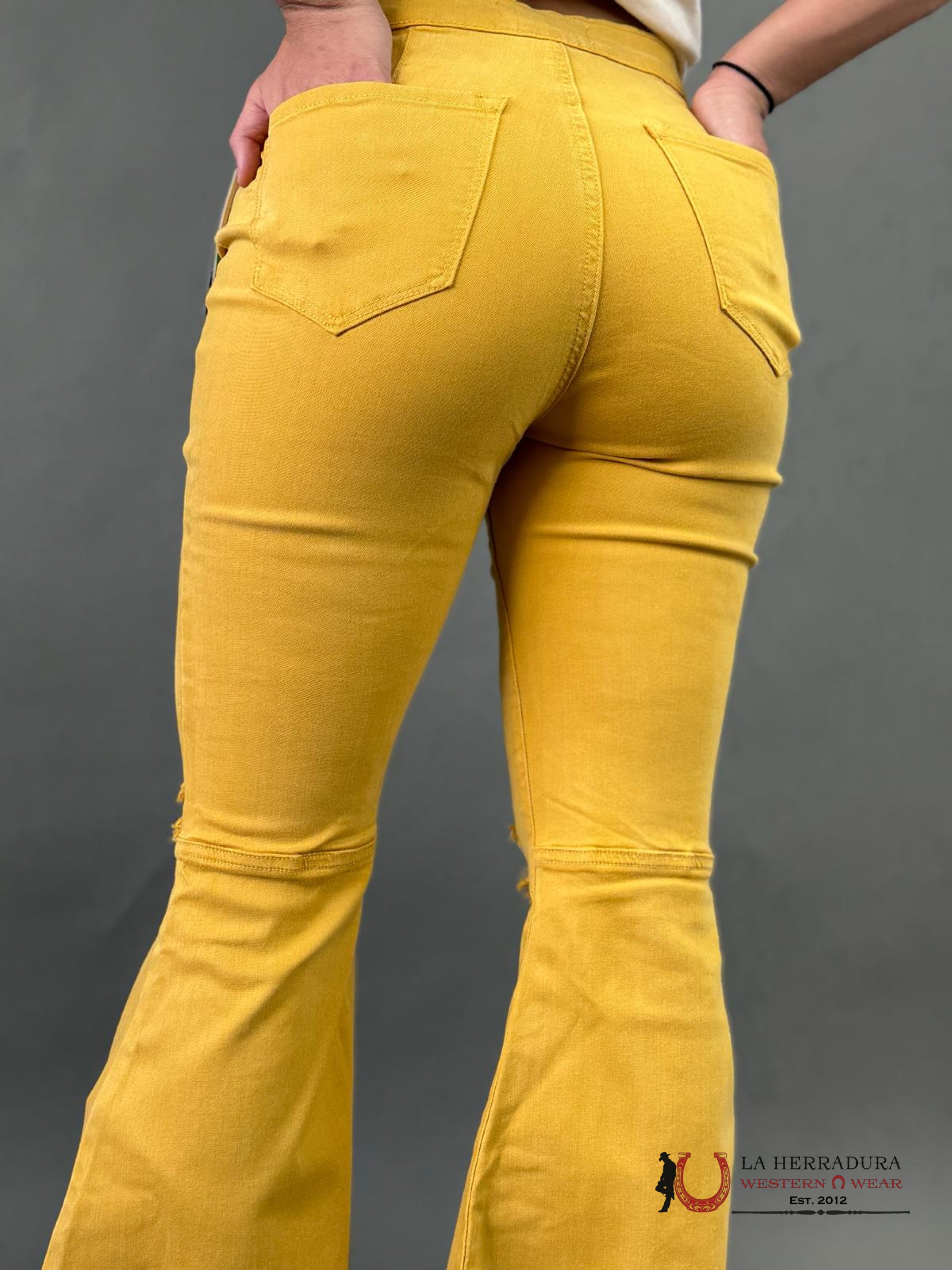 Vibrant Yellow Flare Jeans Rock&Roll Jeans Women
