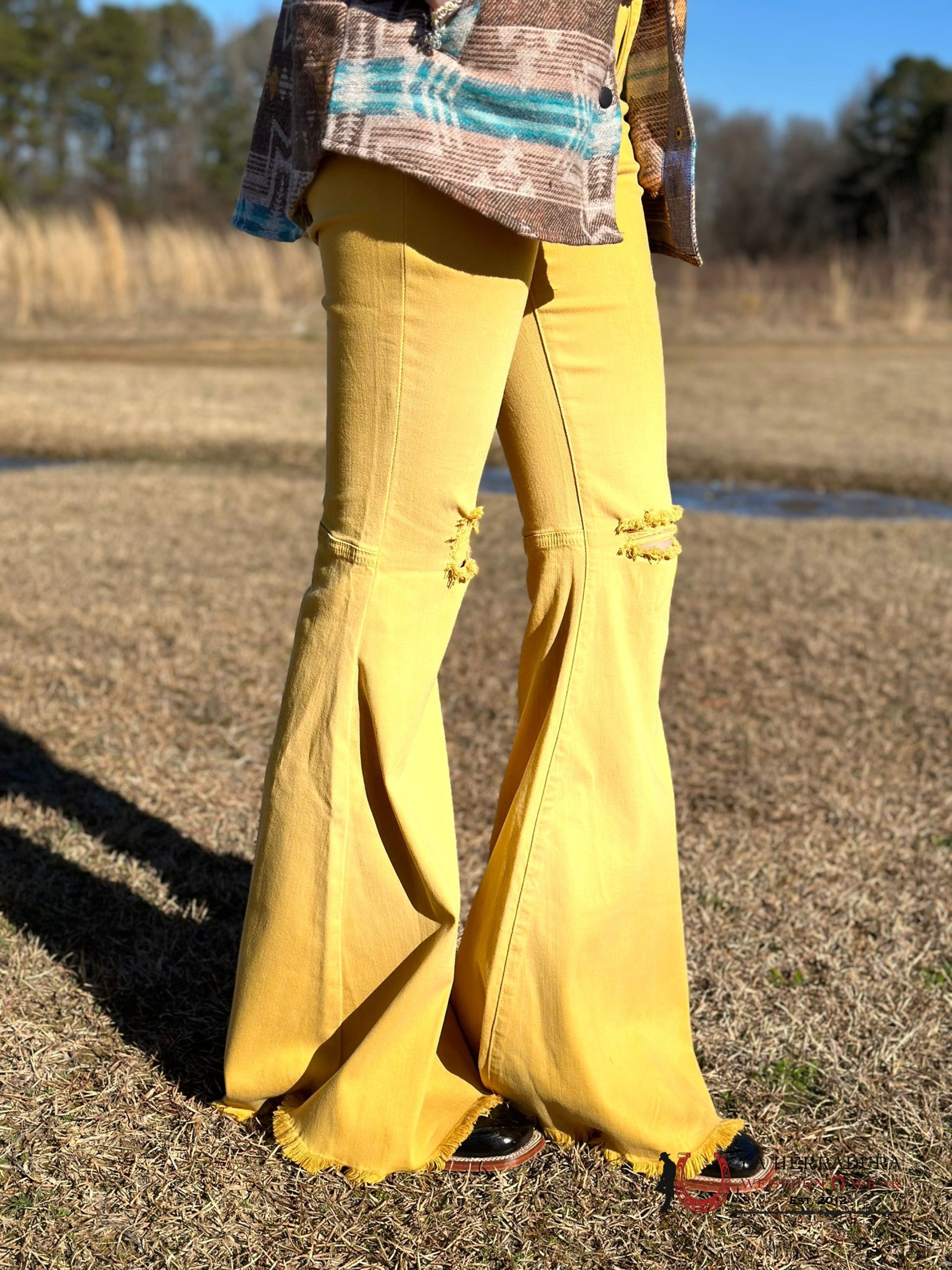 Vibrant Yellow Flare Jeans Rock&Roll Jeans Women