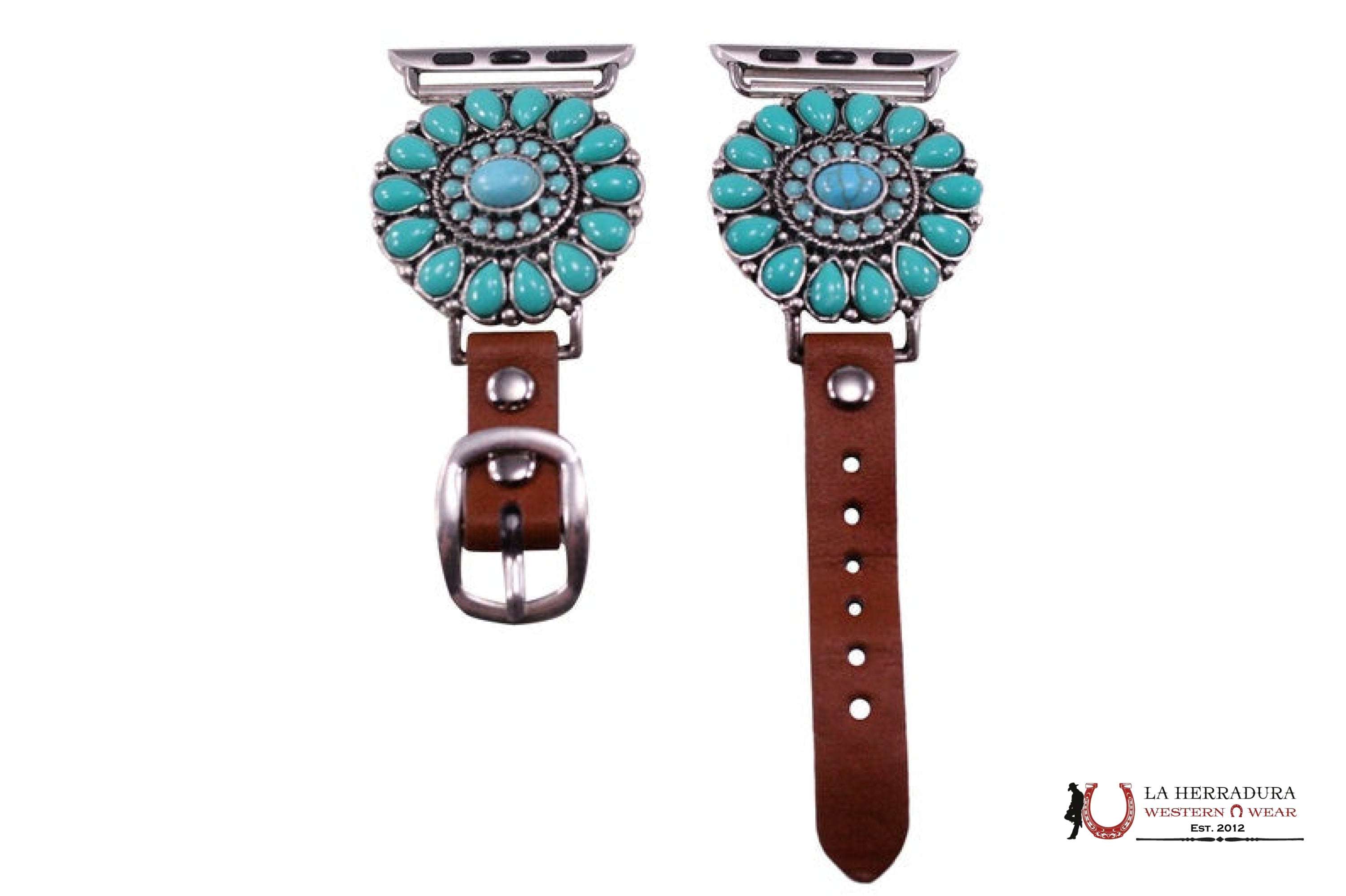 Watch strap for Apple Watch coffee color with blue flowers SW0013SBTQ
