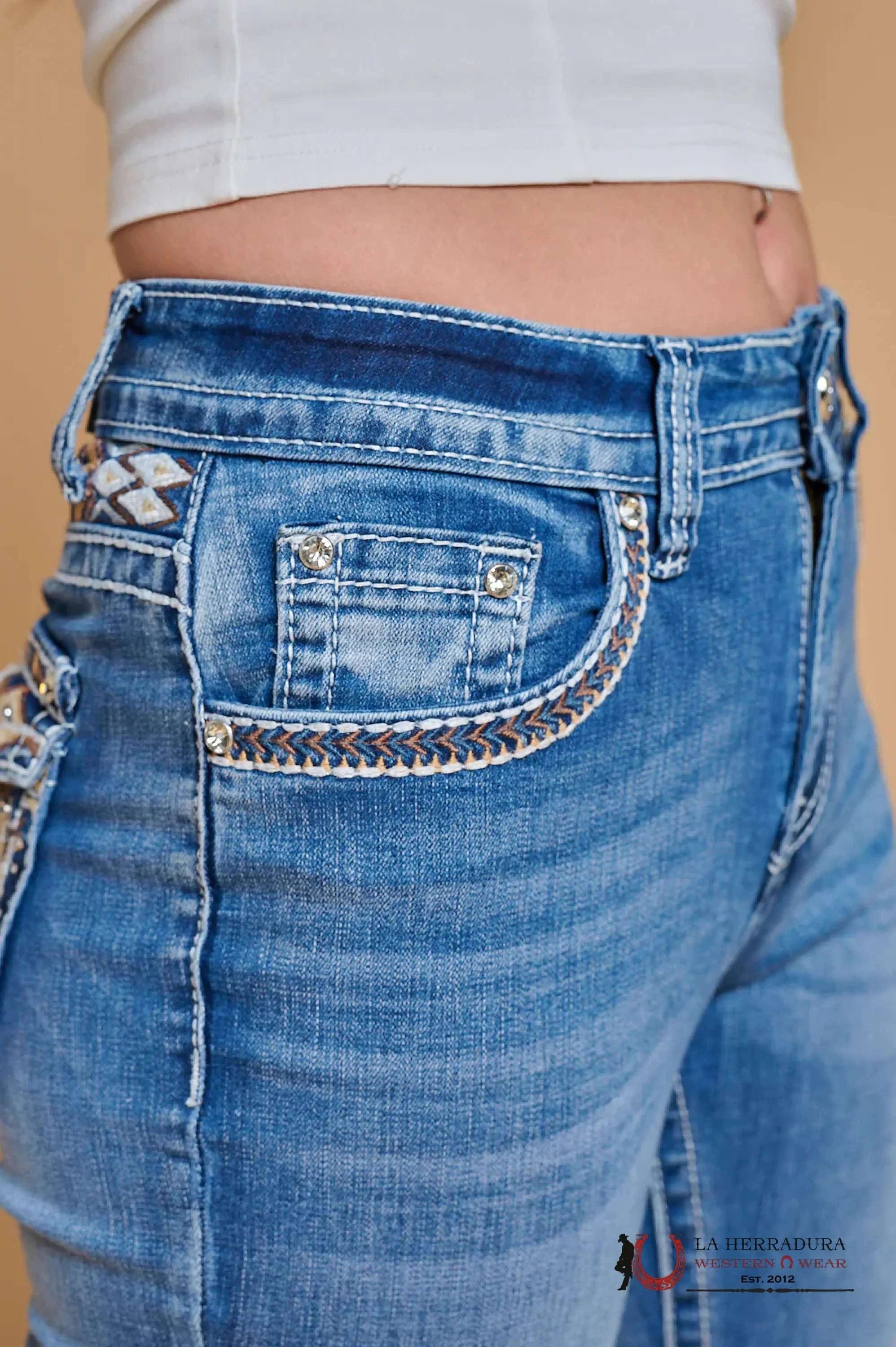 WESTFIELD EAGLE AZTEC RHINESTONE LIGHT WASH BOOTCUT WOMEN JEANS WT-731 ROPA MUJERES